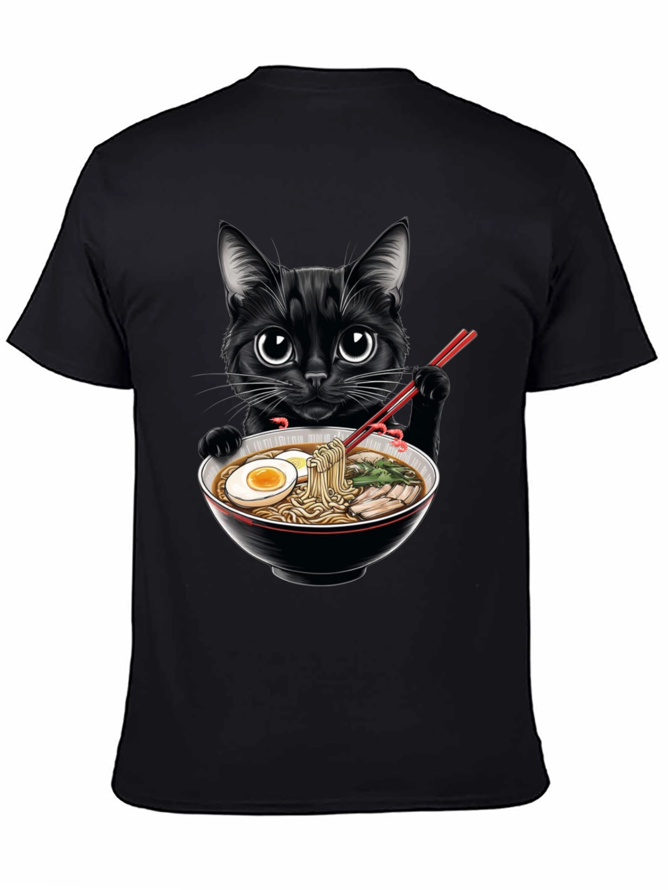 Black Cat Ramen T-Shirt - Cute Anime Style Tee
