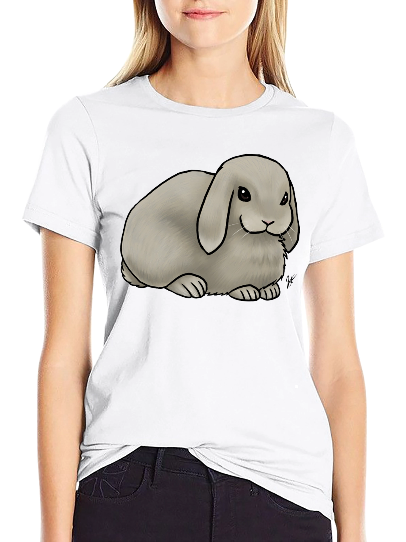Cute Lop Bunny Graphic T-Shirt - Black