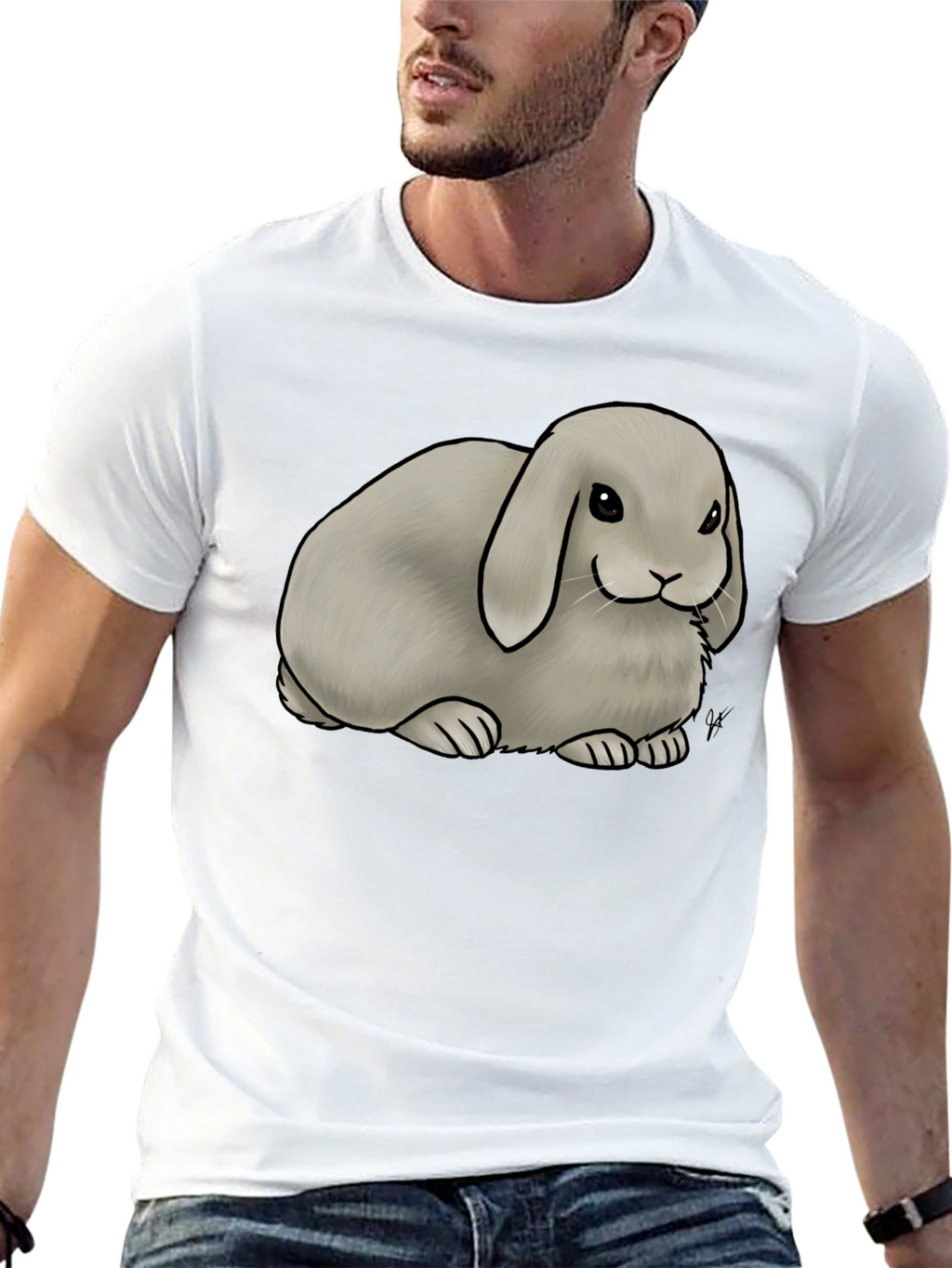 Cute Lop Bunny Graphic T-Shirt - Black