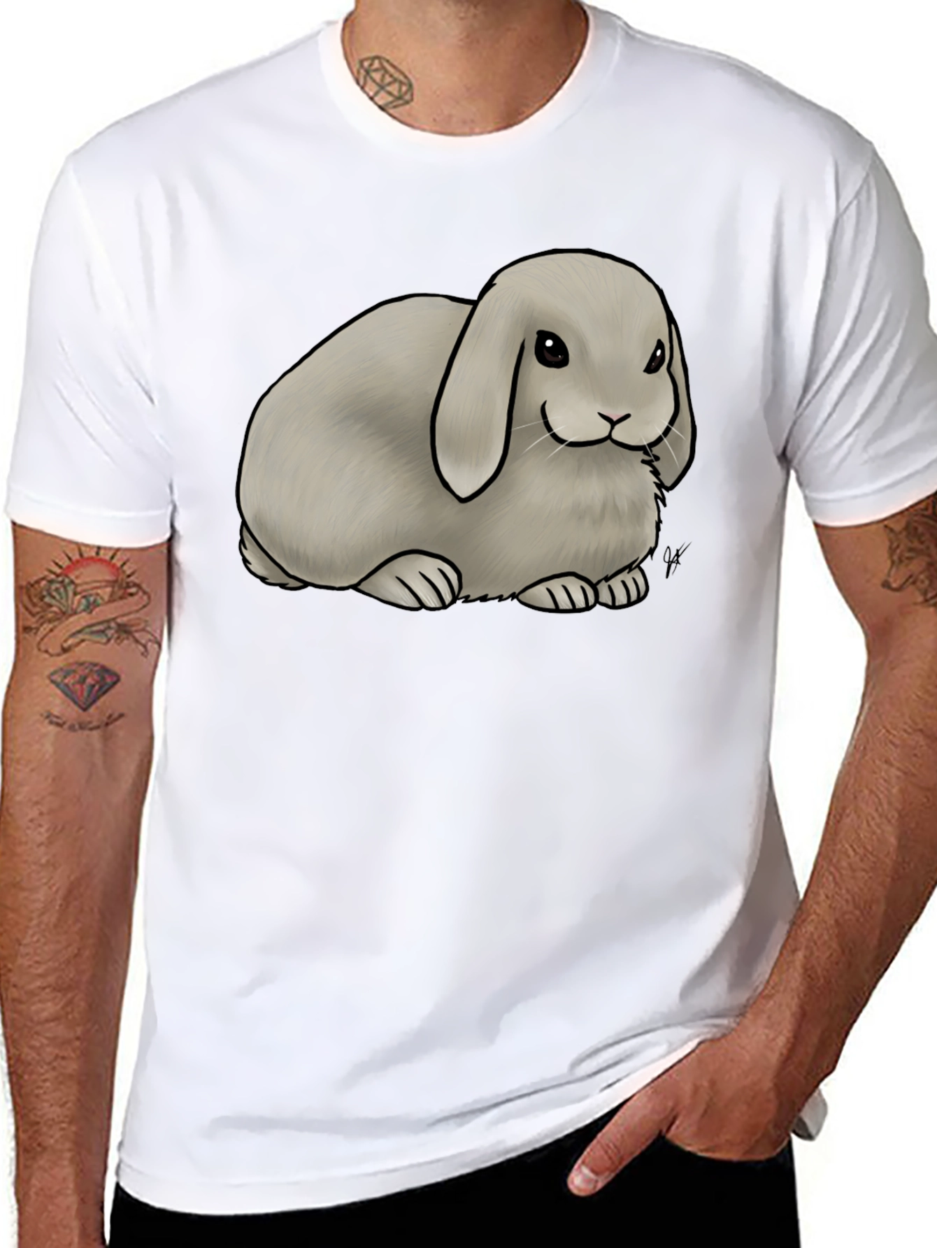 Cute Lop Bunny Graphic T-Shirt - Black