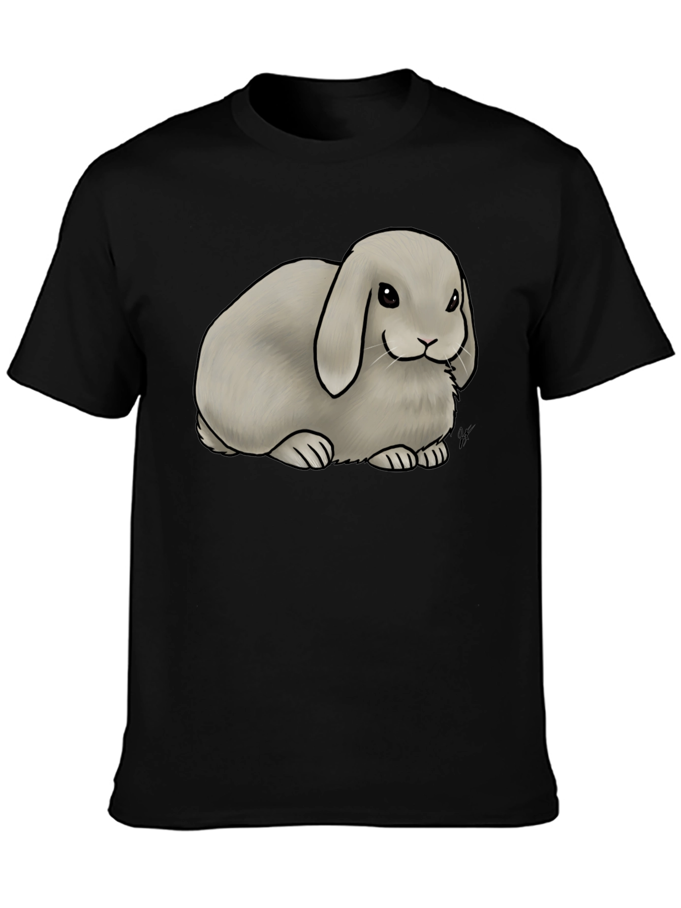 Cute Lop Bunny Graphic T-Shirt - Black