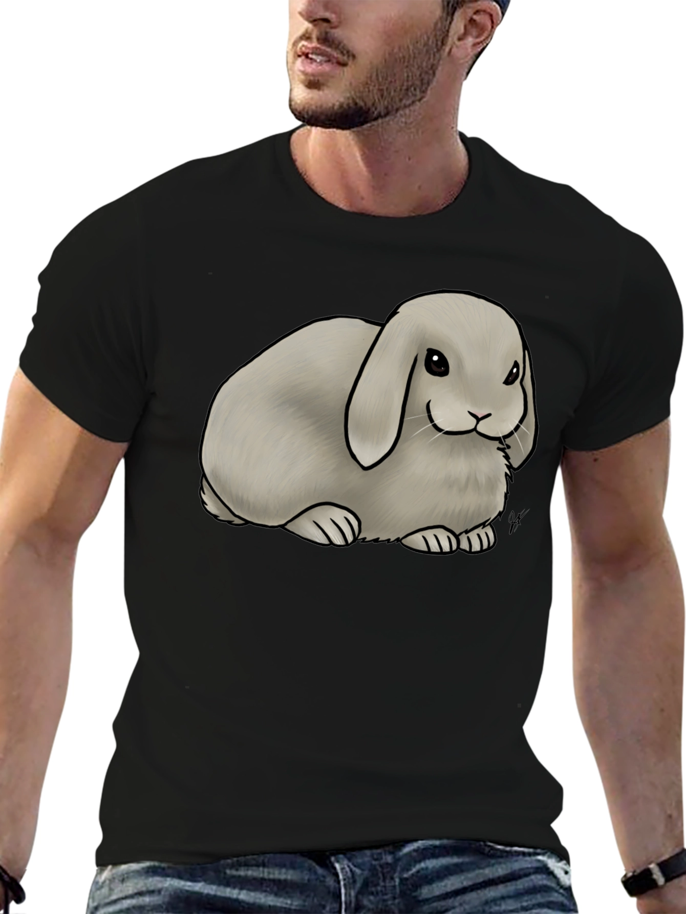 Cute Lop Bunny Graphic T-Shirt - Black