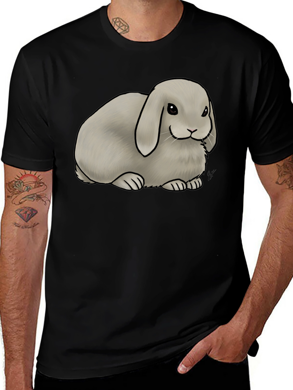Cute Lop Bunny Graphic T-Shirt - Black