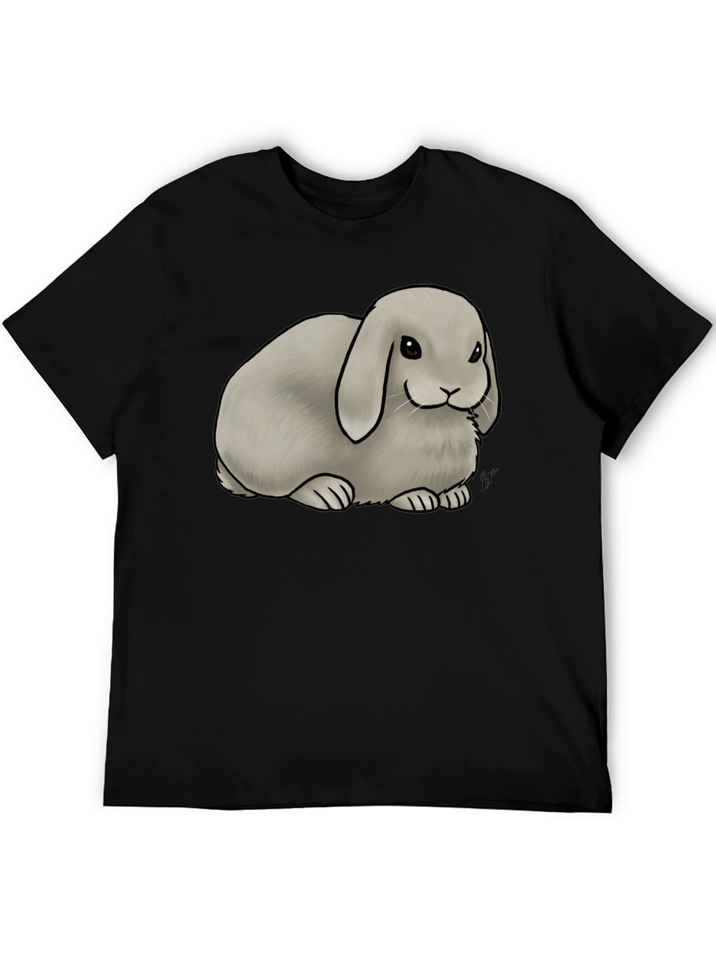 Cute Lop Bunny Graphic T-Shirt - Black