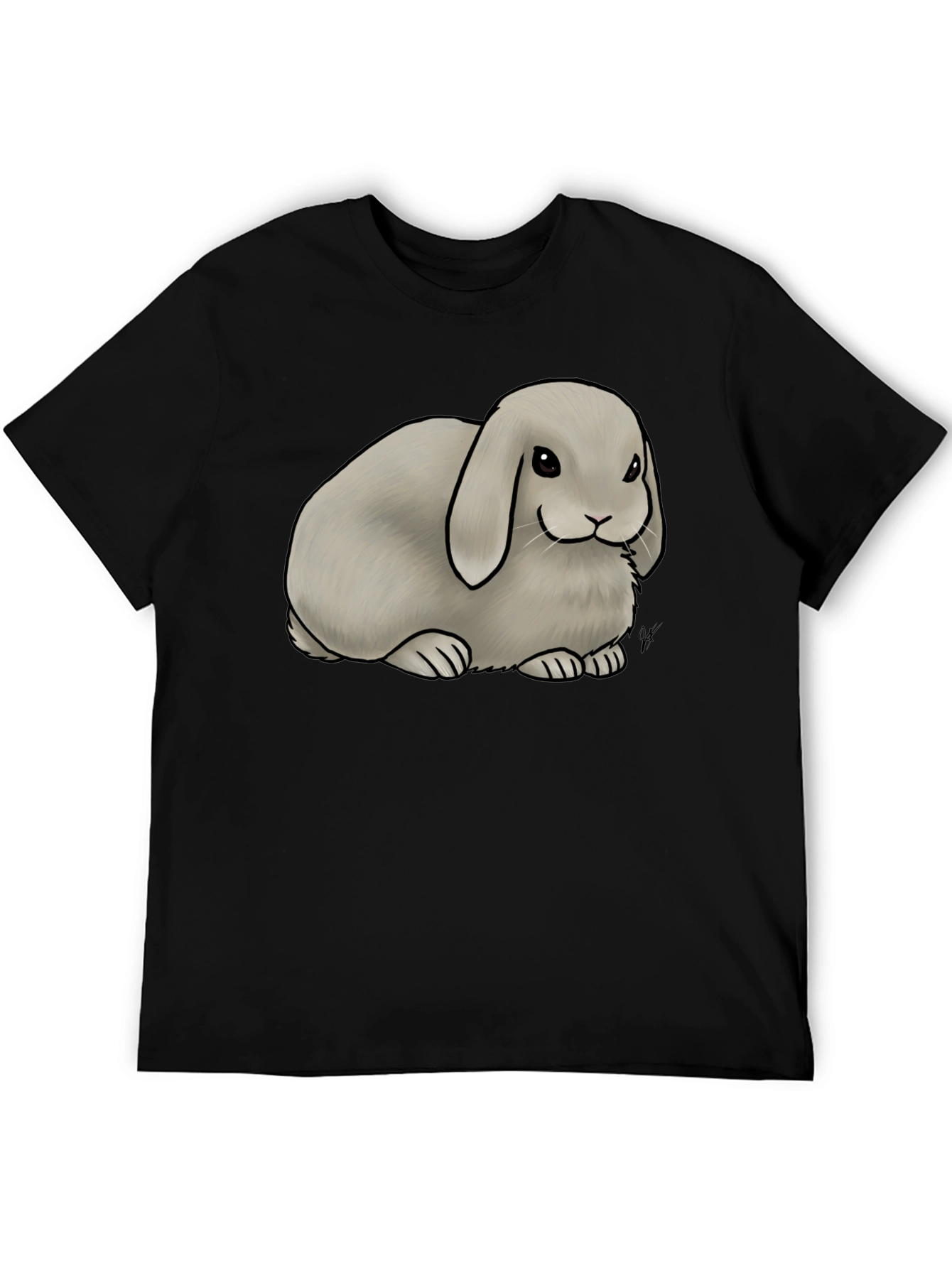 Cute Lop Bunny Graphic T-Shirt - Black