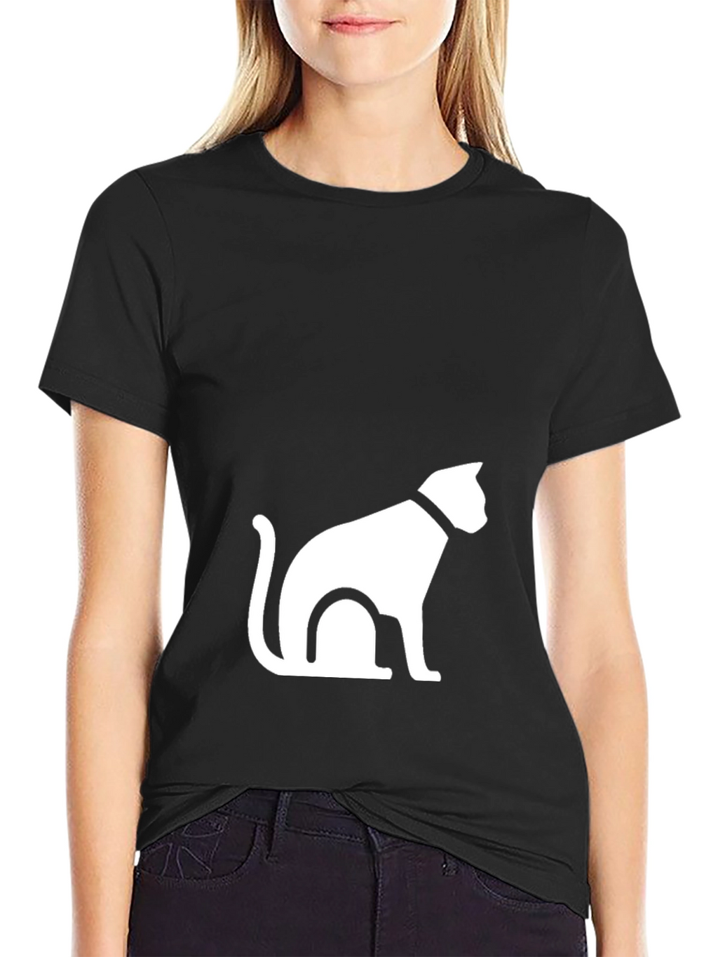 Black T-Shirt with Cat Graphic