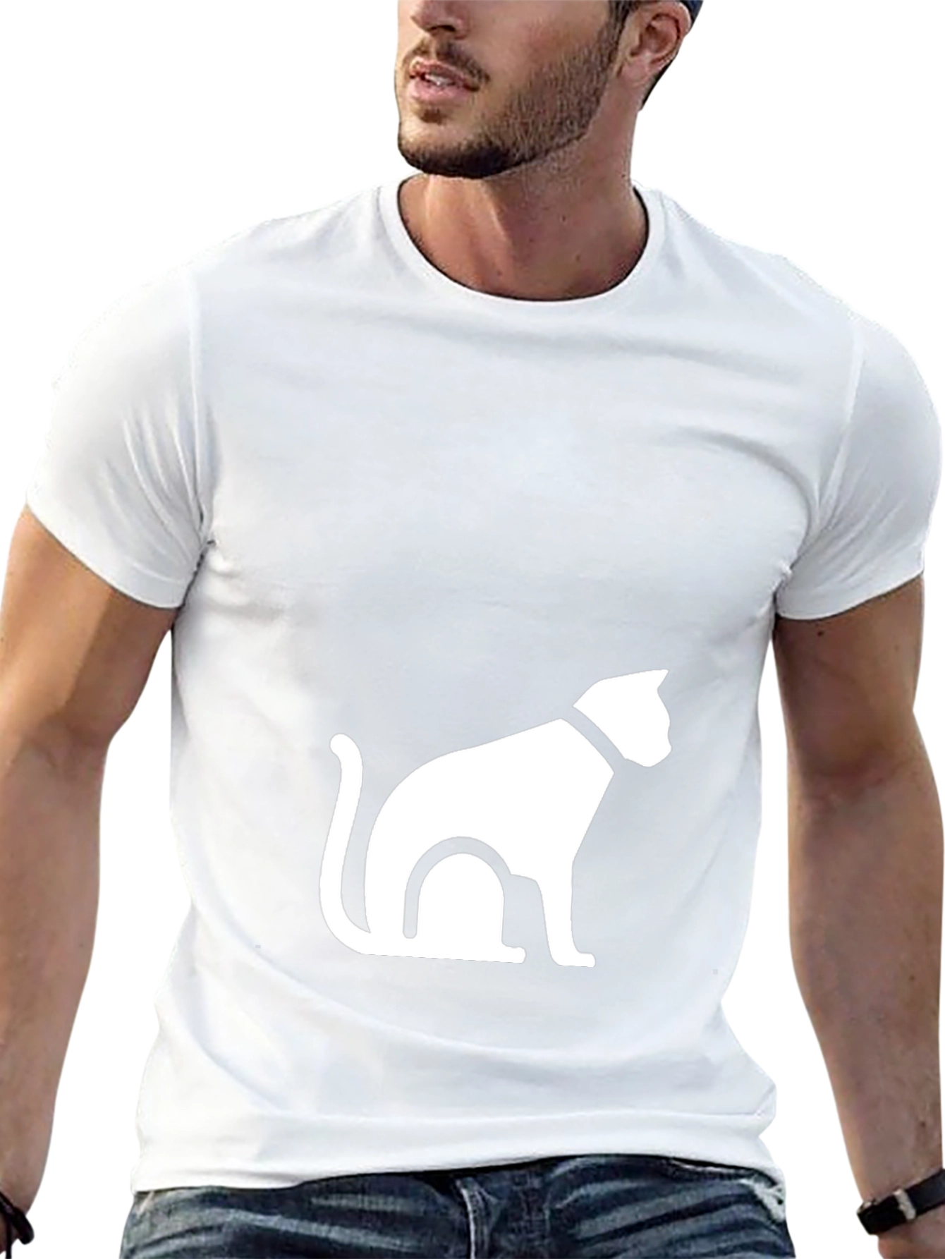 Black T-Shirt with Cat Graphic