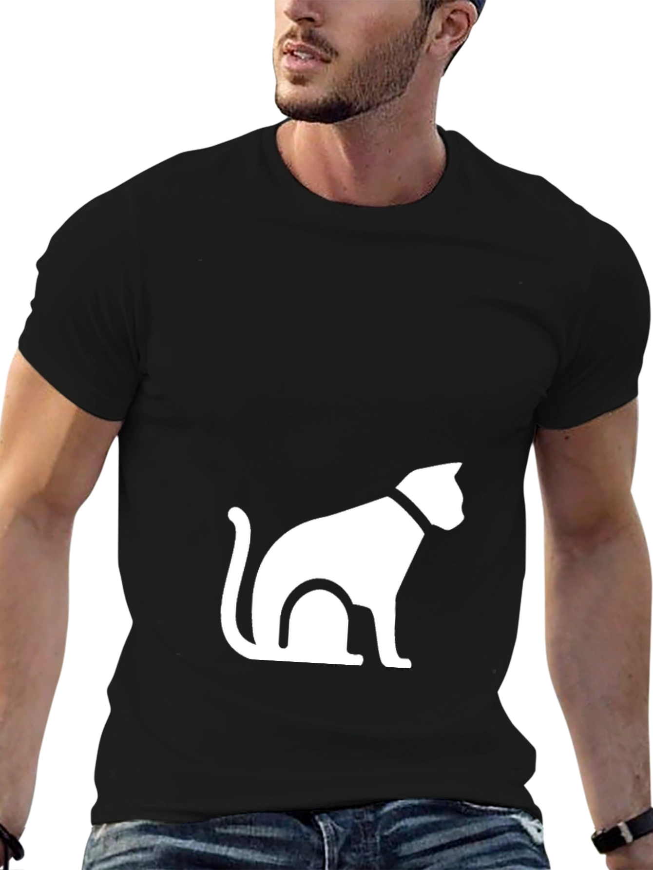 Black T-Shirt with Cat Graphic