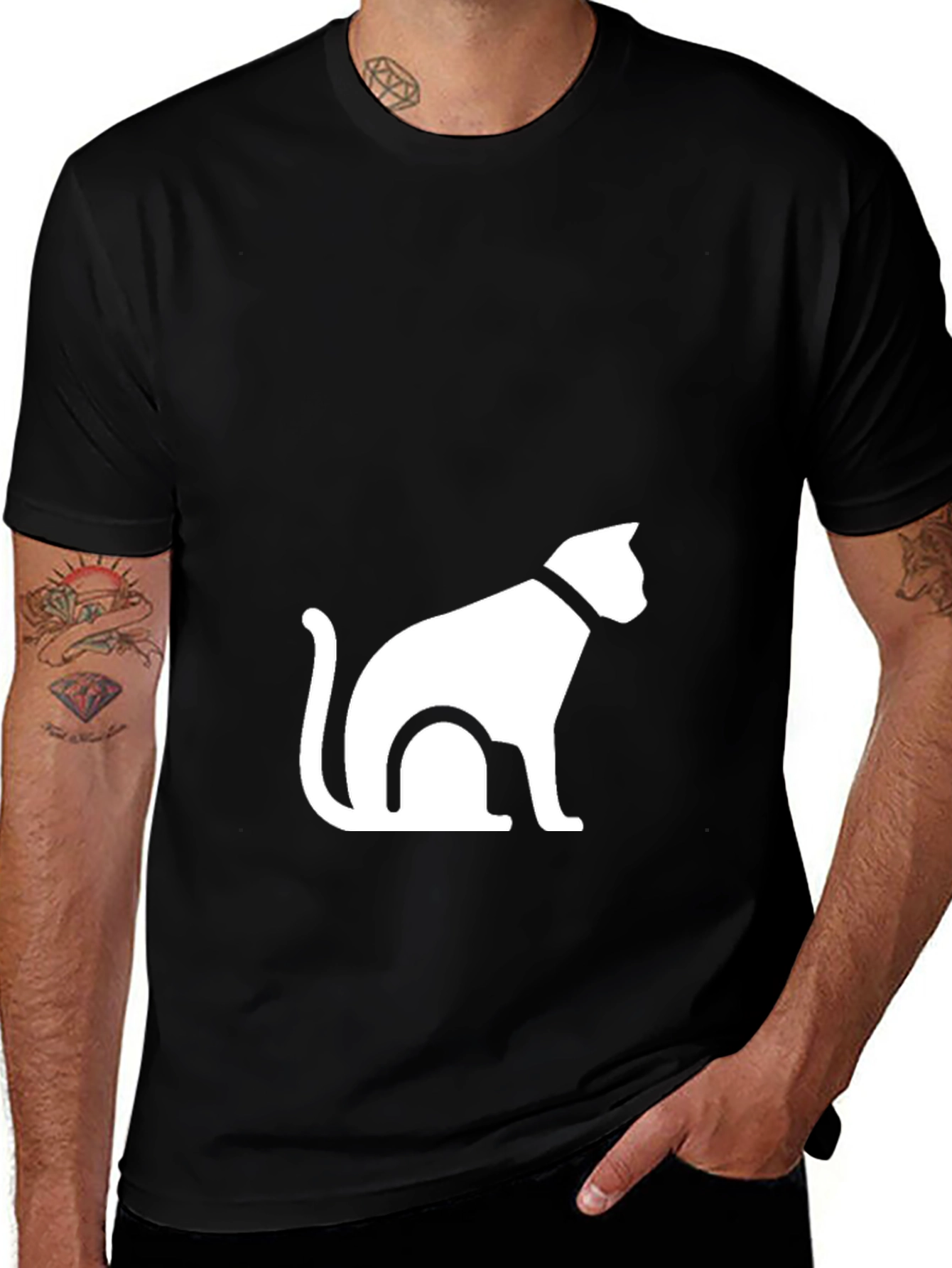 Black T-Shirt with Cat Graphic
