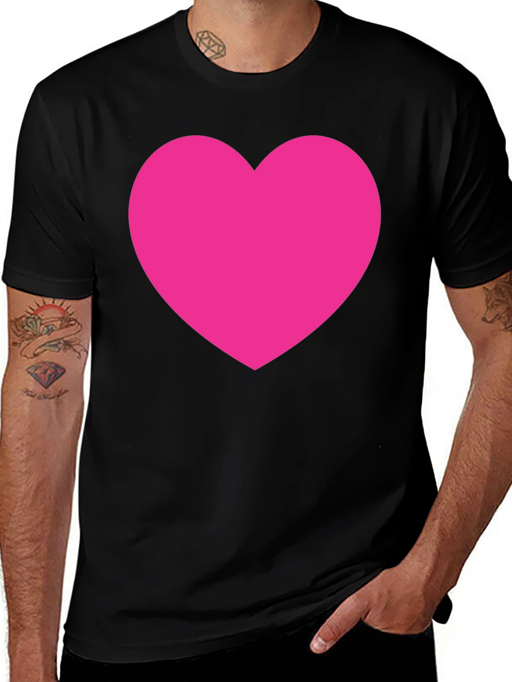 Bold Pink Heart Graphic Black T-Shirt