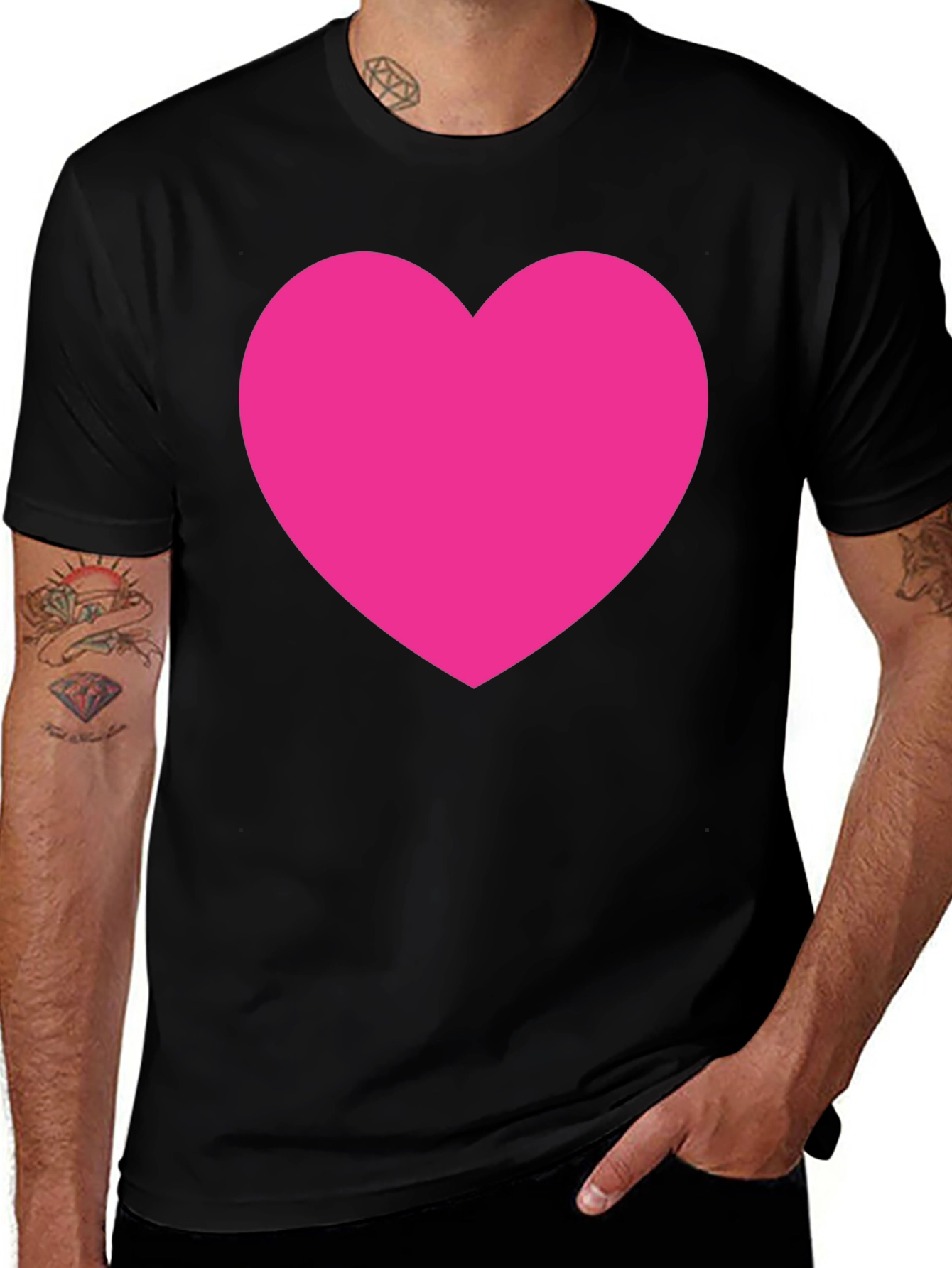 Bold Pink Heart Graphic Black T-Shirt