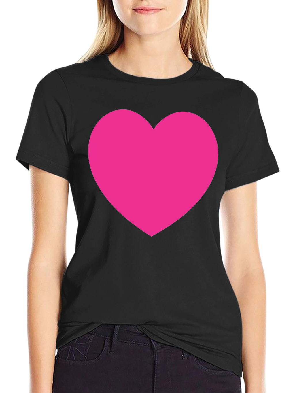 Bold Pink Heart Graphic Black T-Shirt
