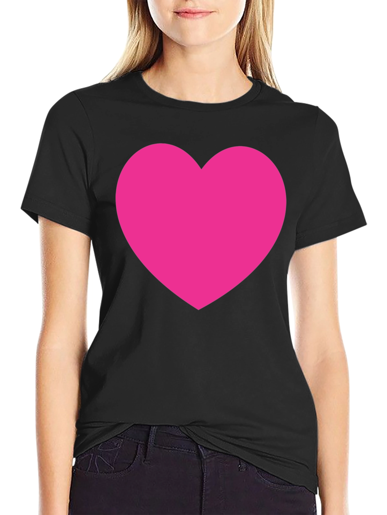 Bold Pink Heart Graphic Black T-Shirt