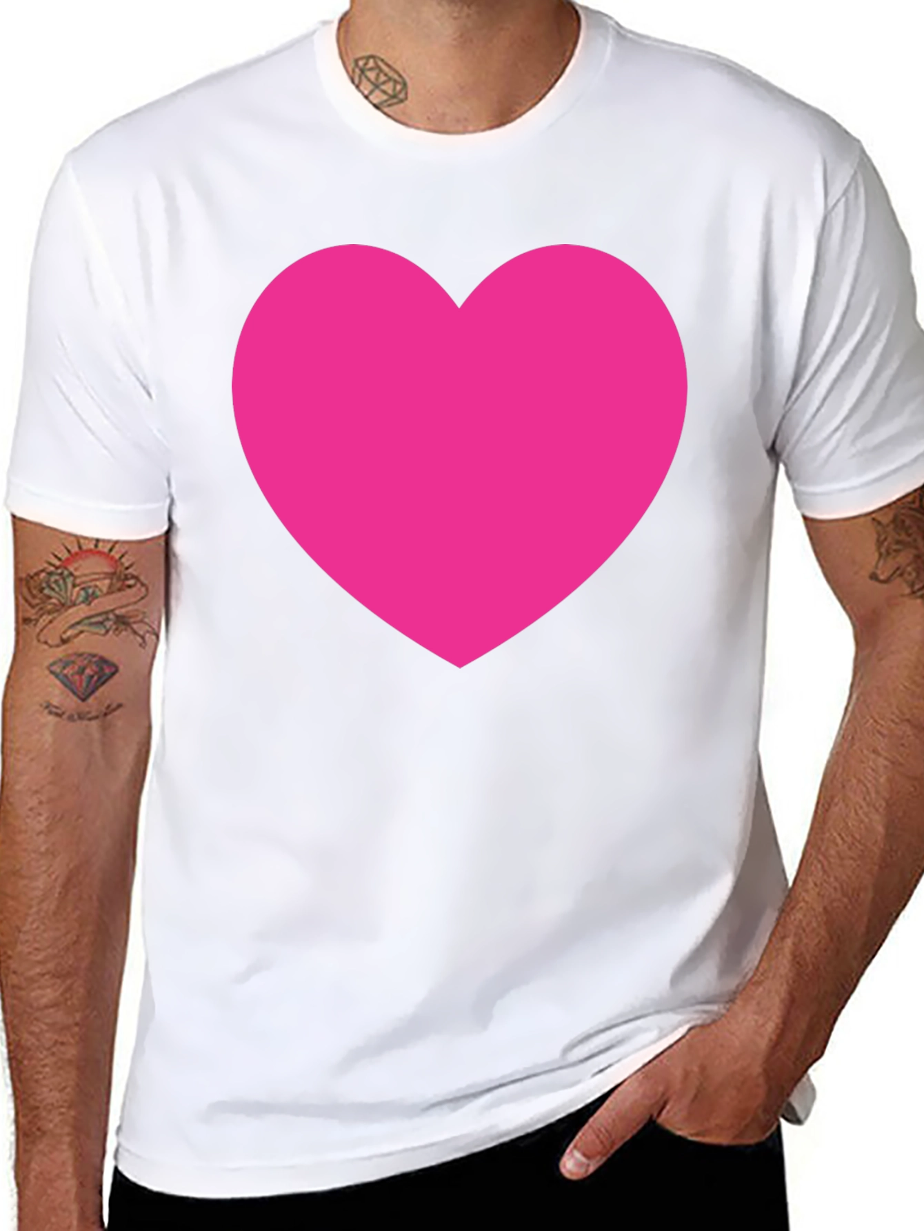 Bold Pink Heart Graphic Black T-Shirt