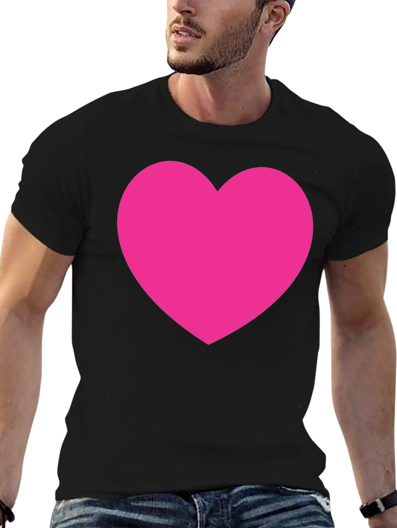 Bold Pink Heart Graphic Black T-Shirt