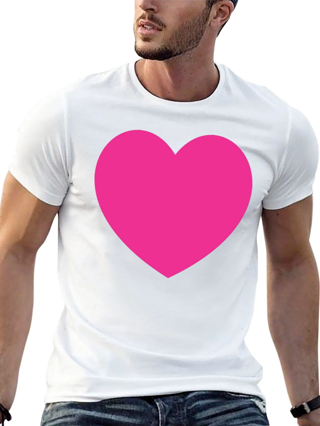 Bold Pink Heart Graphic Black T-Shirt