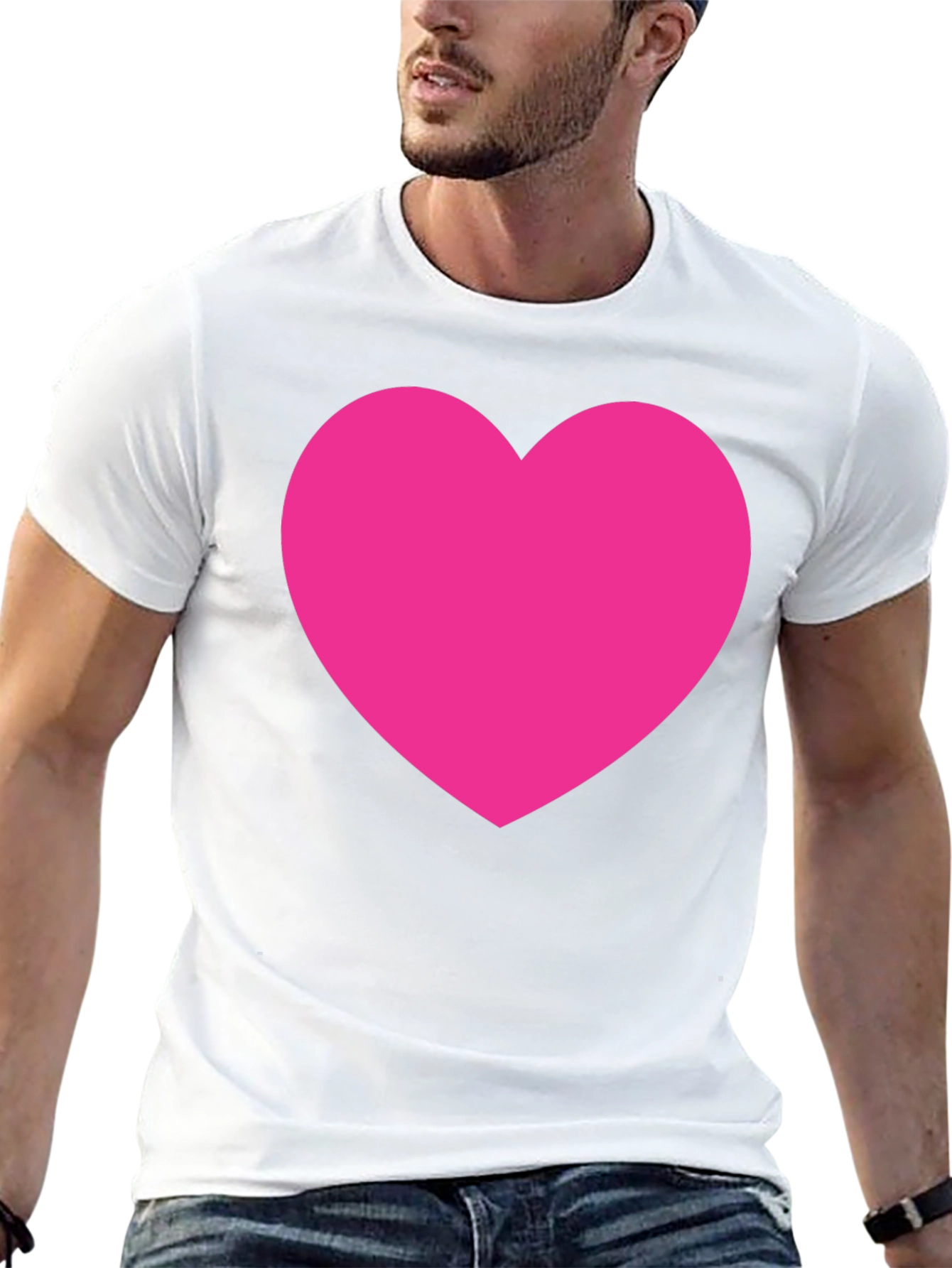 Bold Pink Heart Graphic Black T-Shirt