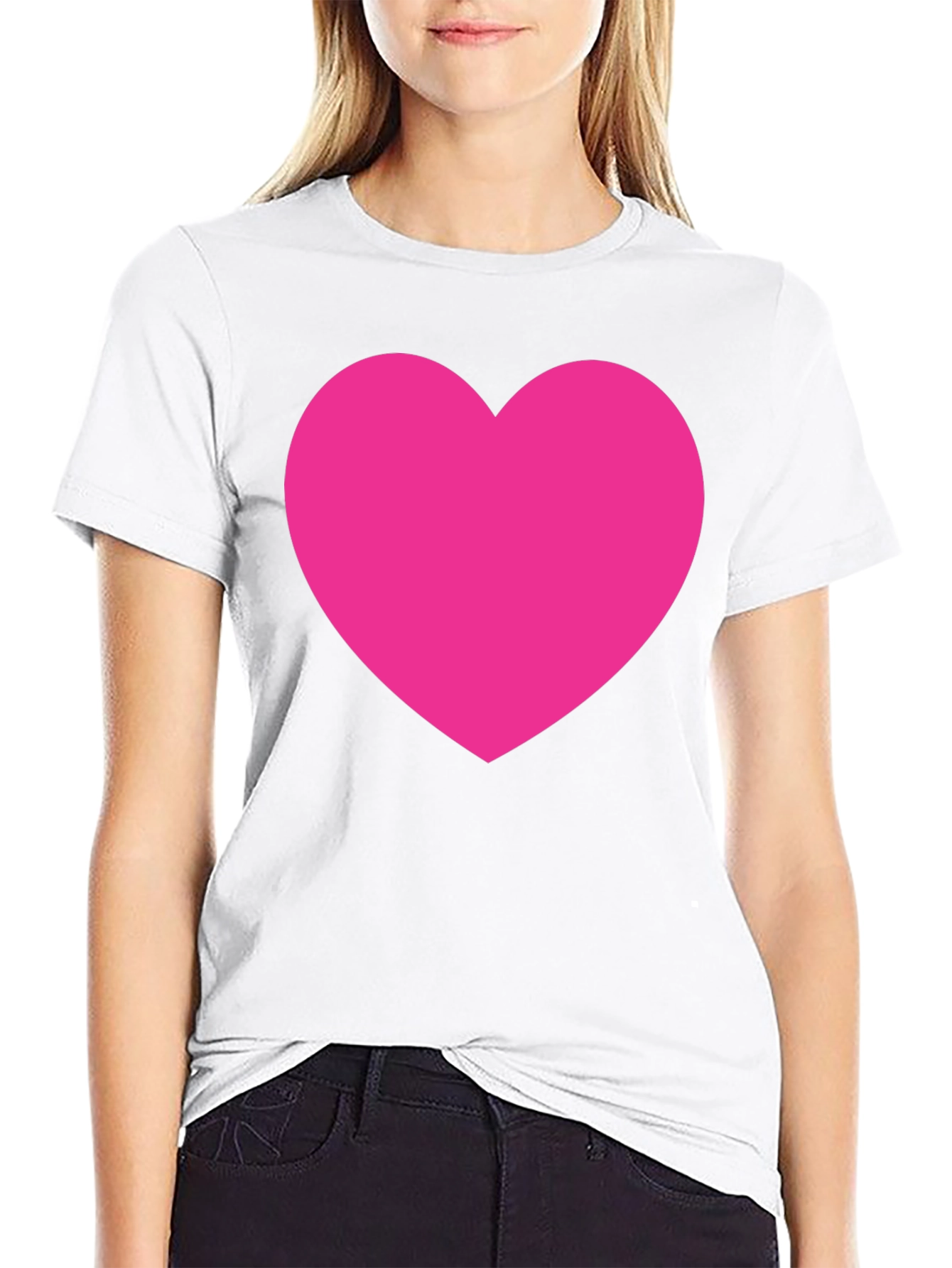 Bold Pink Heart Graphic Black T-Shirt