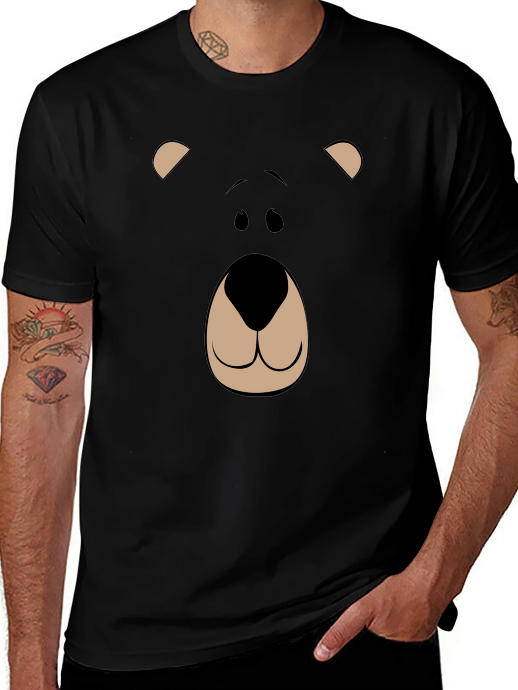 Bear Face Graphic Tee - Black
