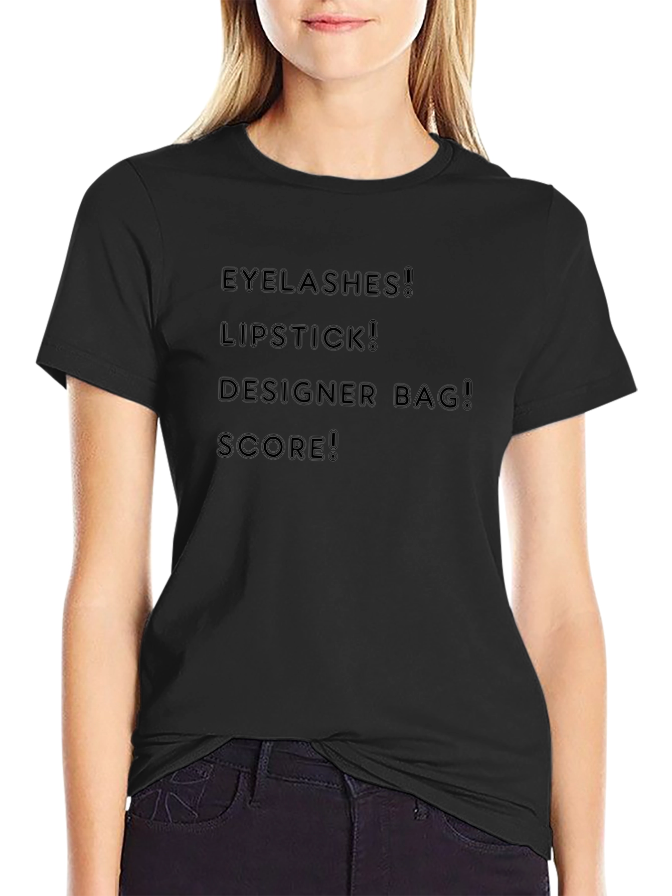 Eyelashes Lipstick Designer Bag Score Black T-Shirt