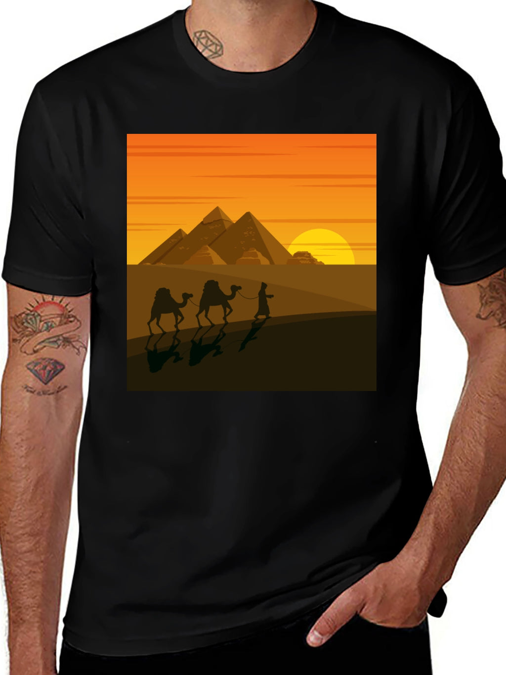 Egyptian Pyramid Desert Scene Graphic Tee