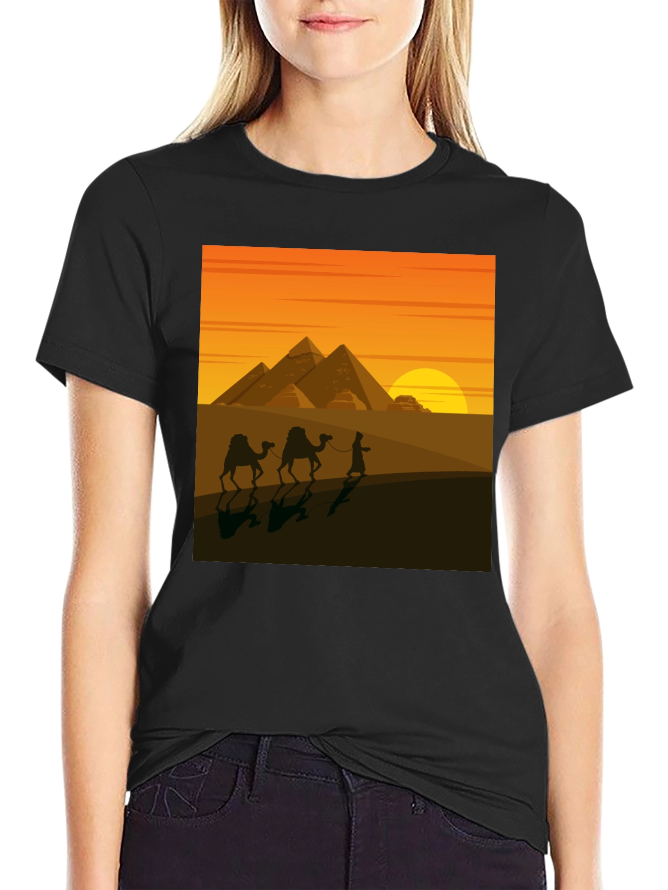 Egyptian Pyramid Desert Scene Graphic Tee