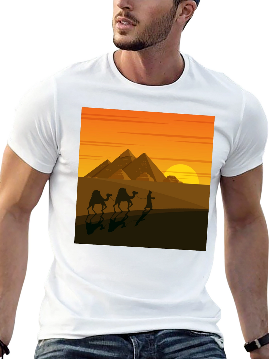 Egyptian Pyramid Desert Scene Graphic Tee