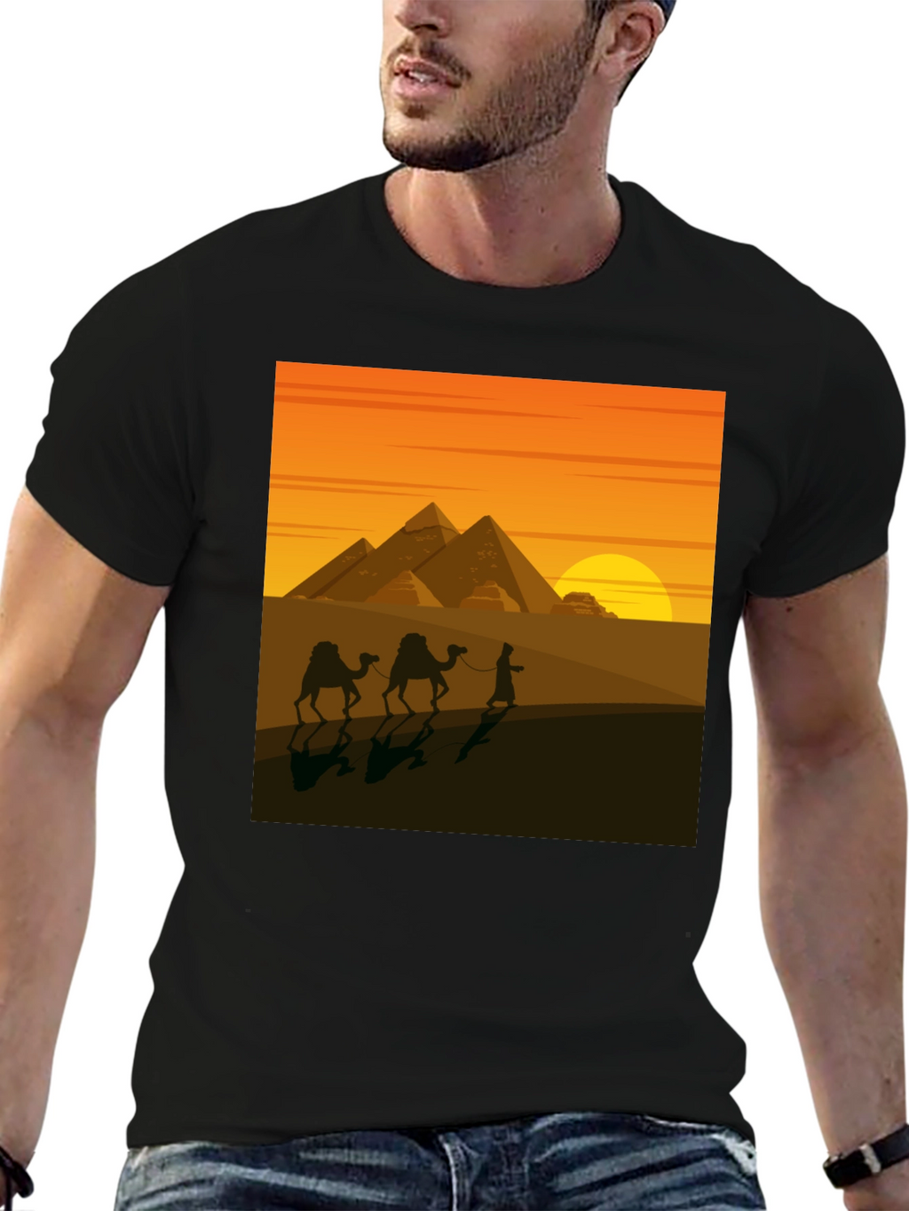 Egyptian Pyramid Desert Scene Graphic Tee