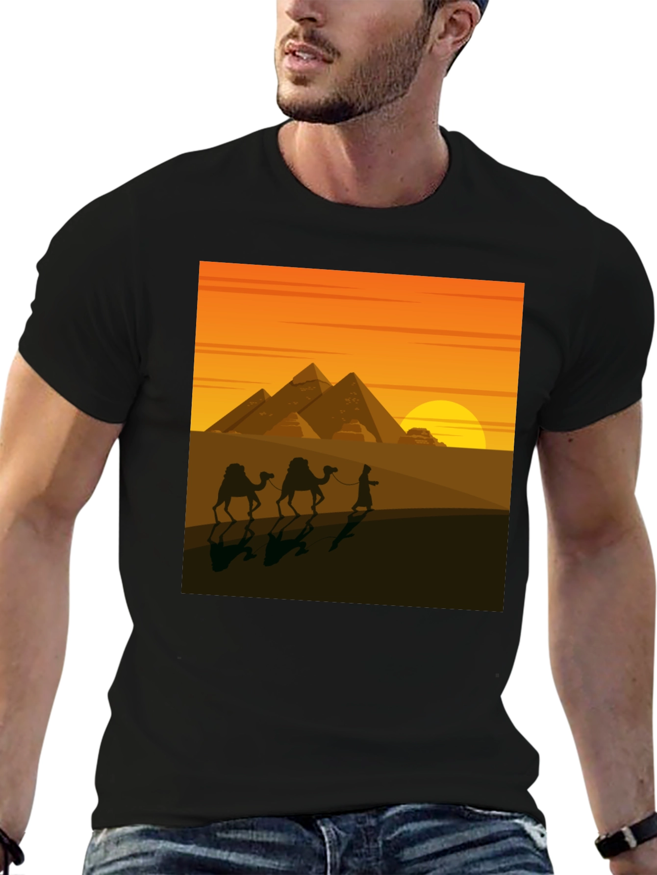 Egyptian Pyramid Desert Scene Graphic Tee