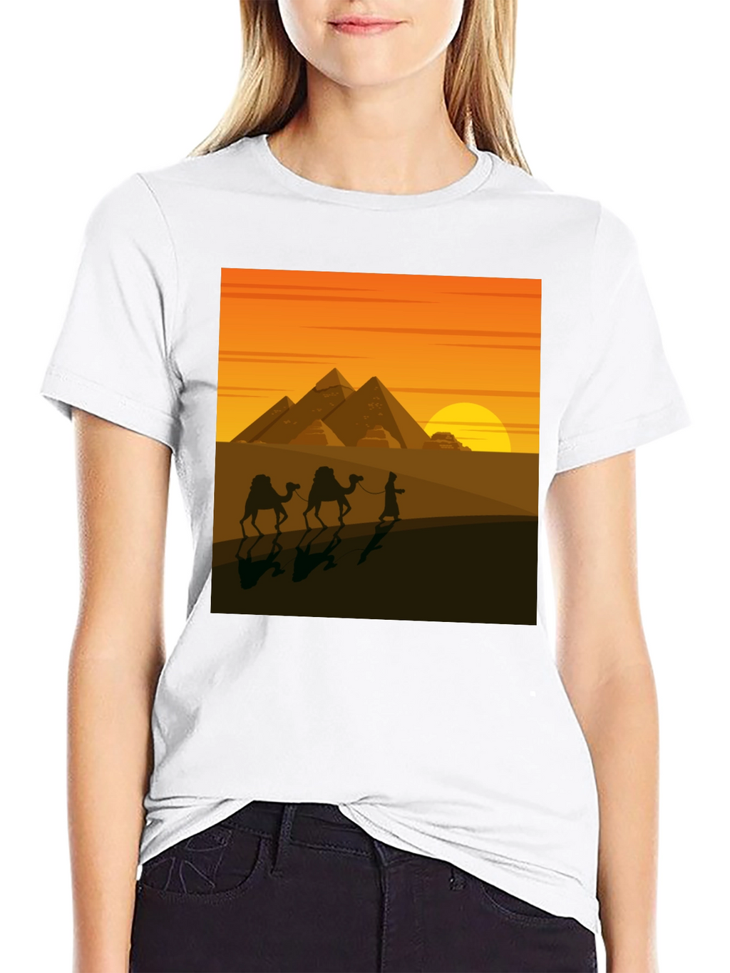 Egyptian Pyramid Desert Scene Graphic Tee