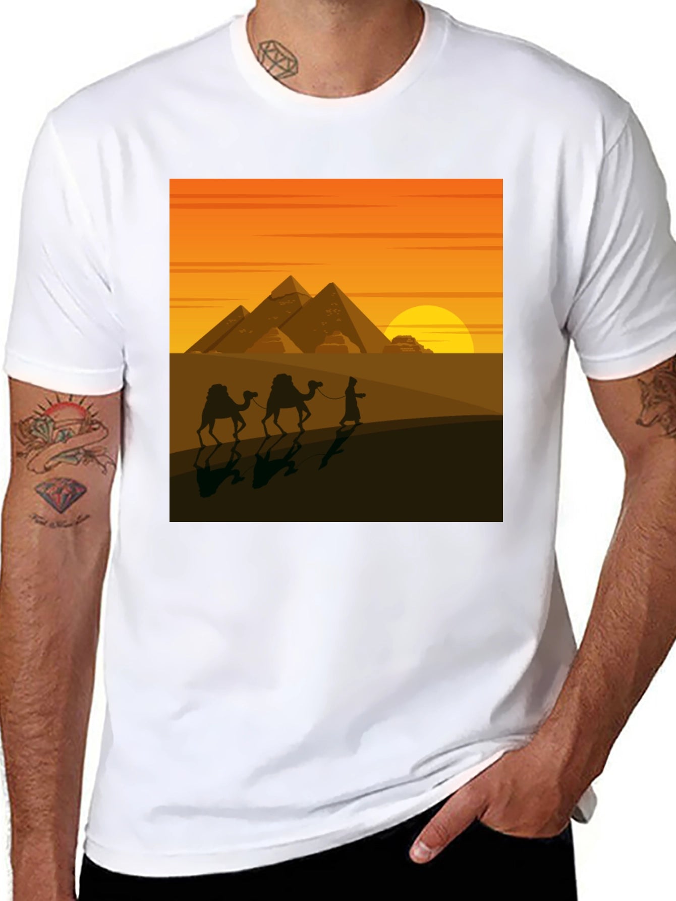 Egyptian Pyramid Desert Scene Graphic Tee