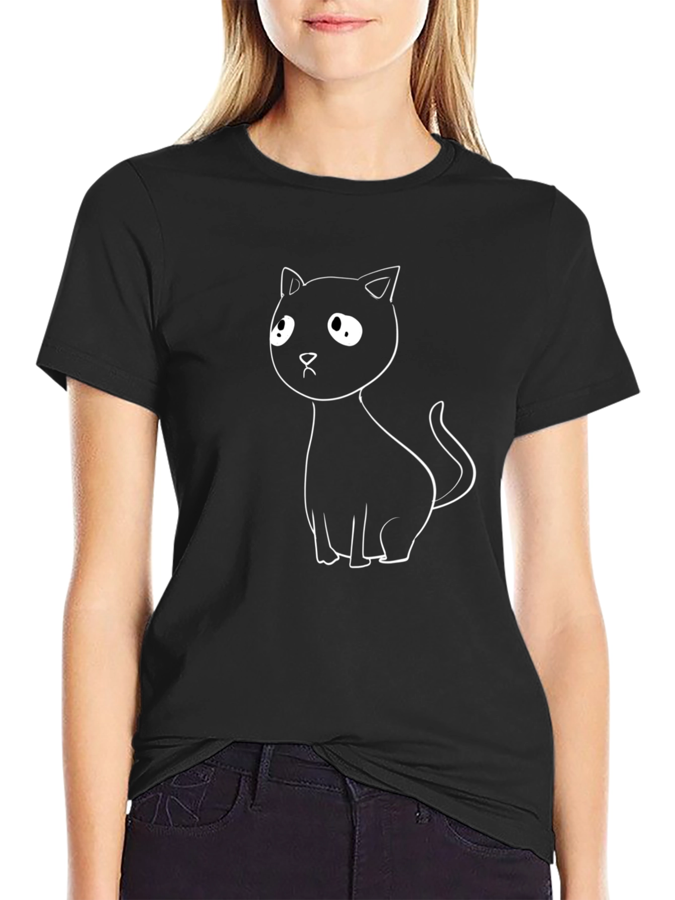 Cute Cat Graphic T-Shirt - Black Cotton Tee