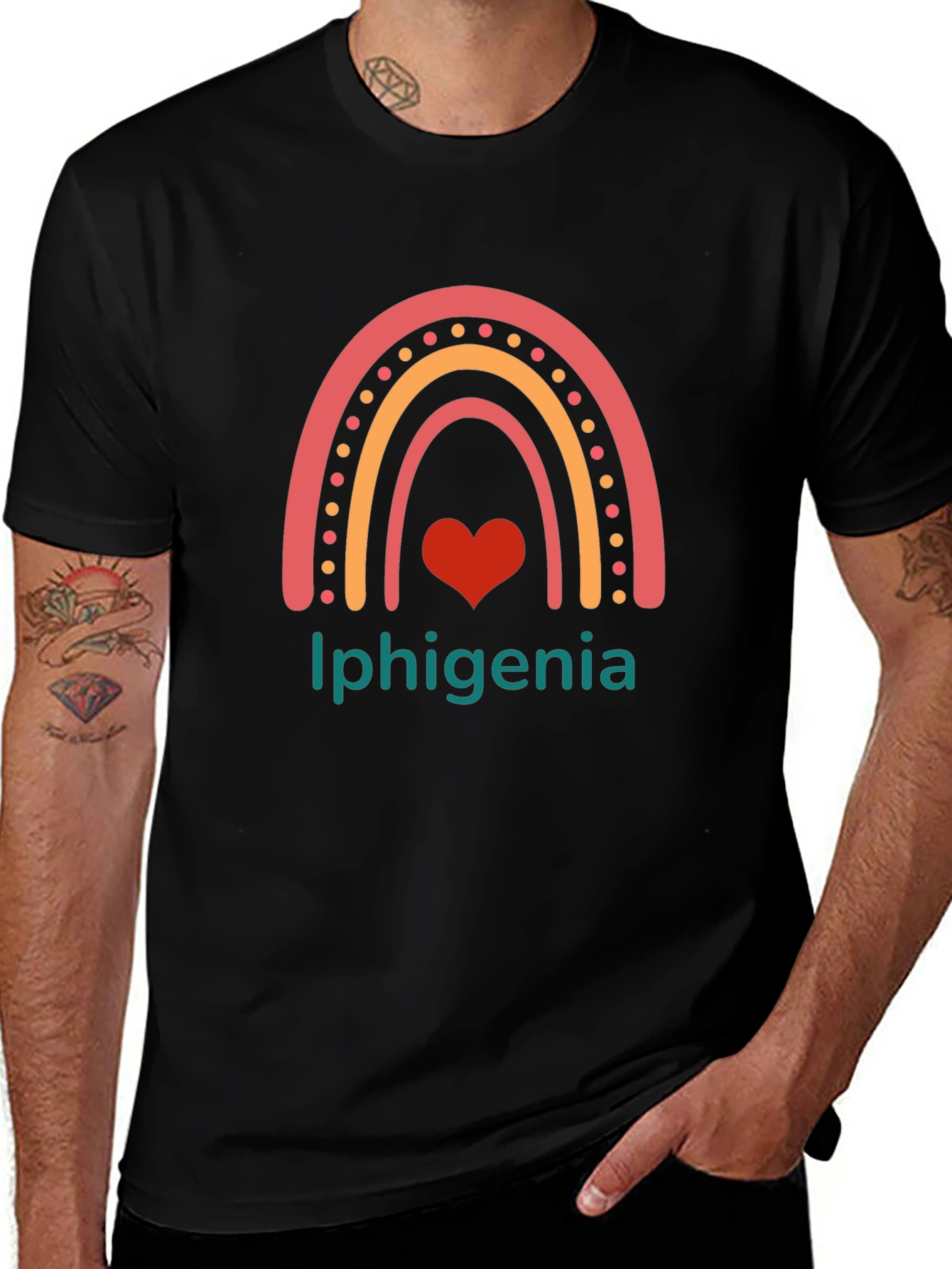 Iphigenia Rainbow Heart Graphic Tee - Black