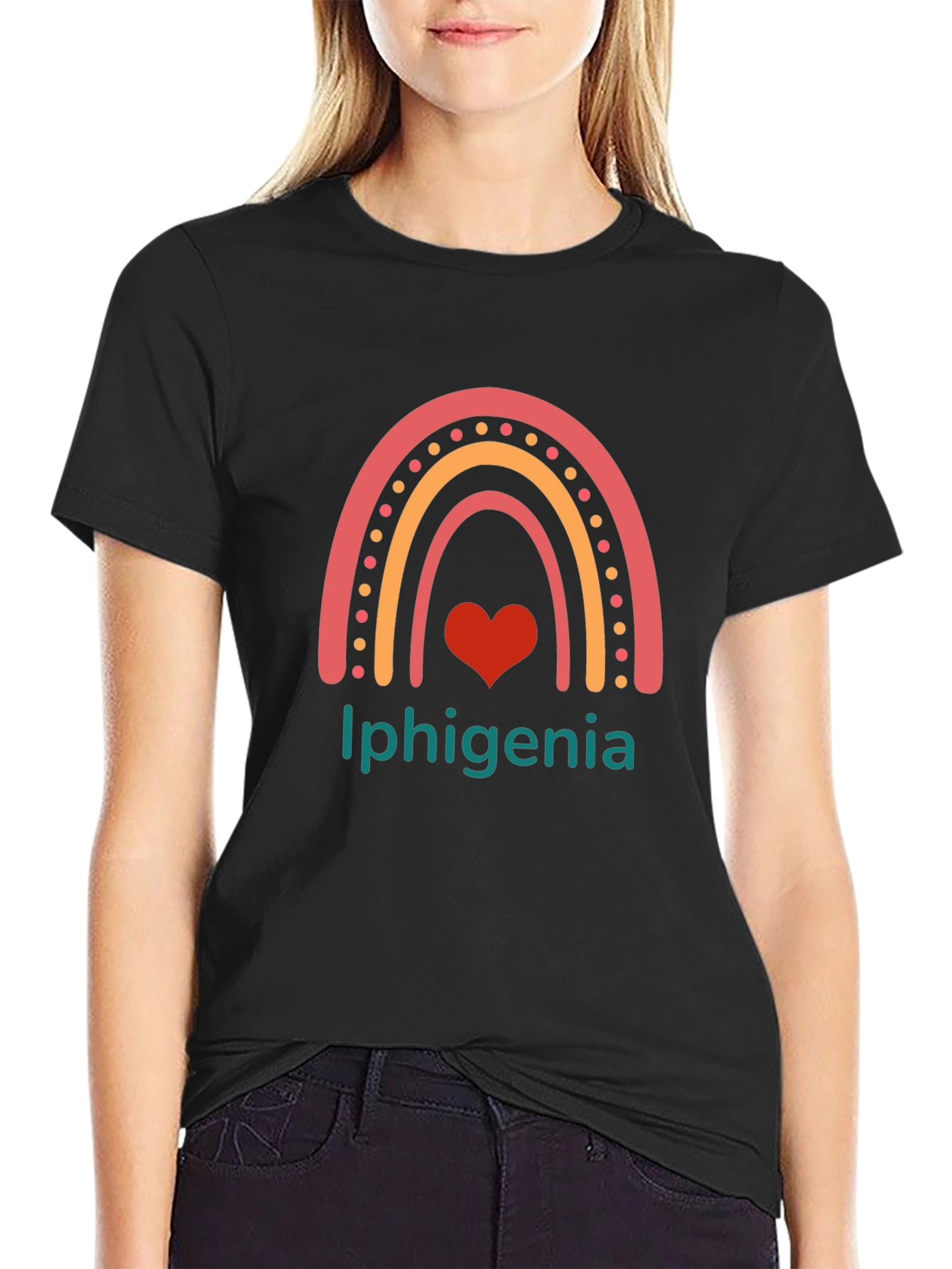 Iphigenia Rainbow Heart Graphic Tee - Black