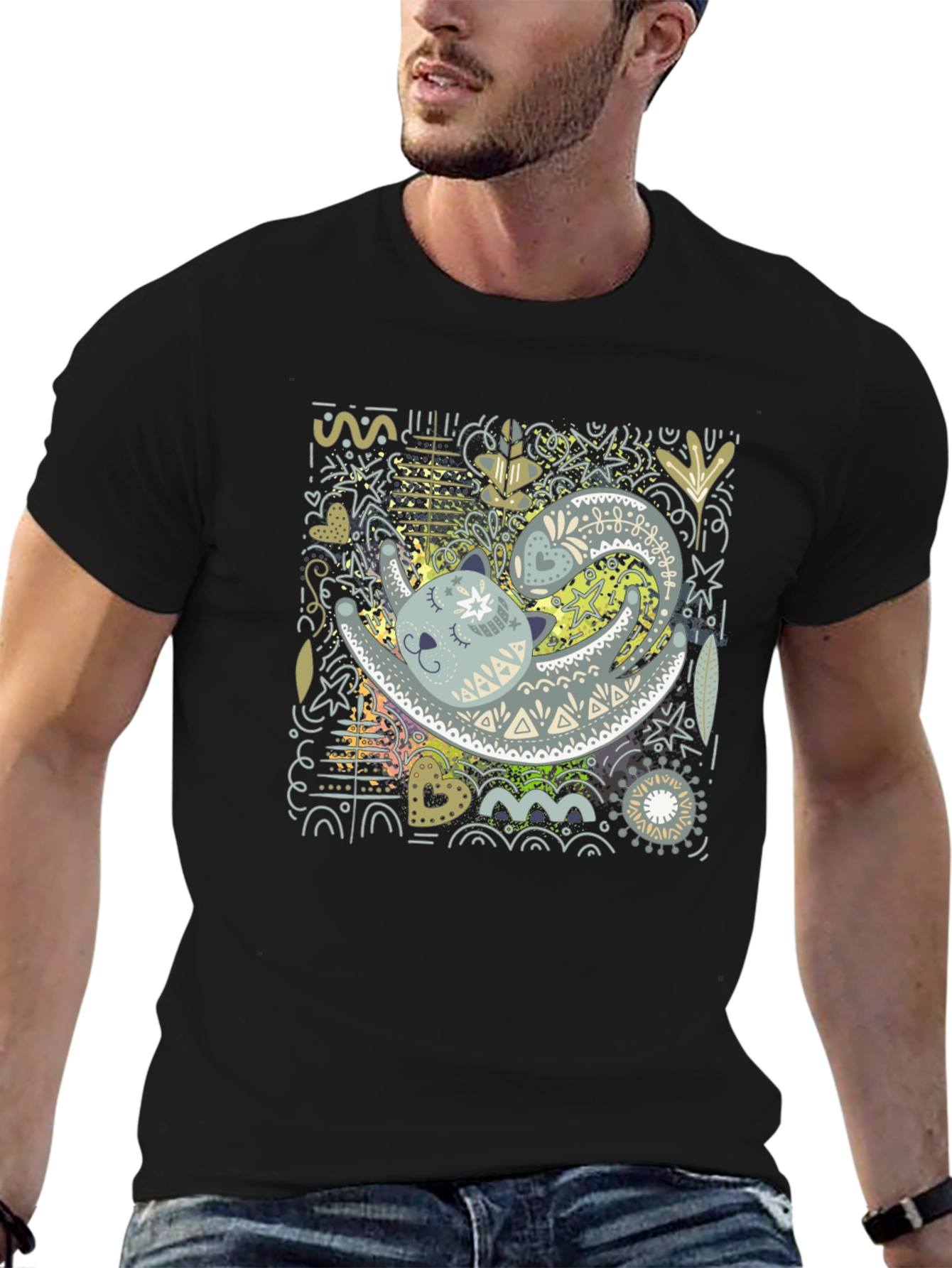 Cat Art Graphic Tee - Unique Design T-Shirt