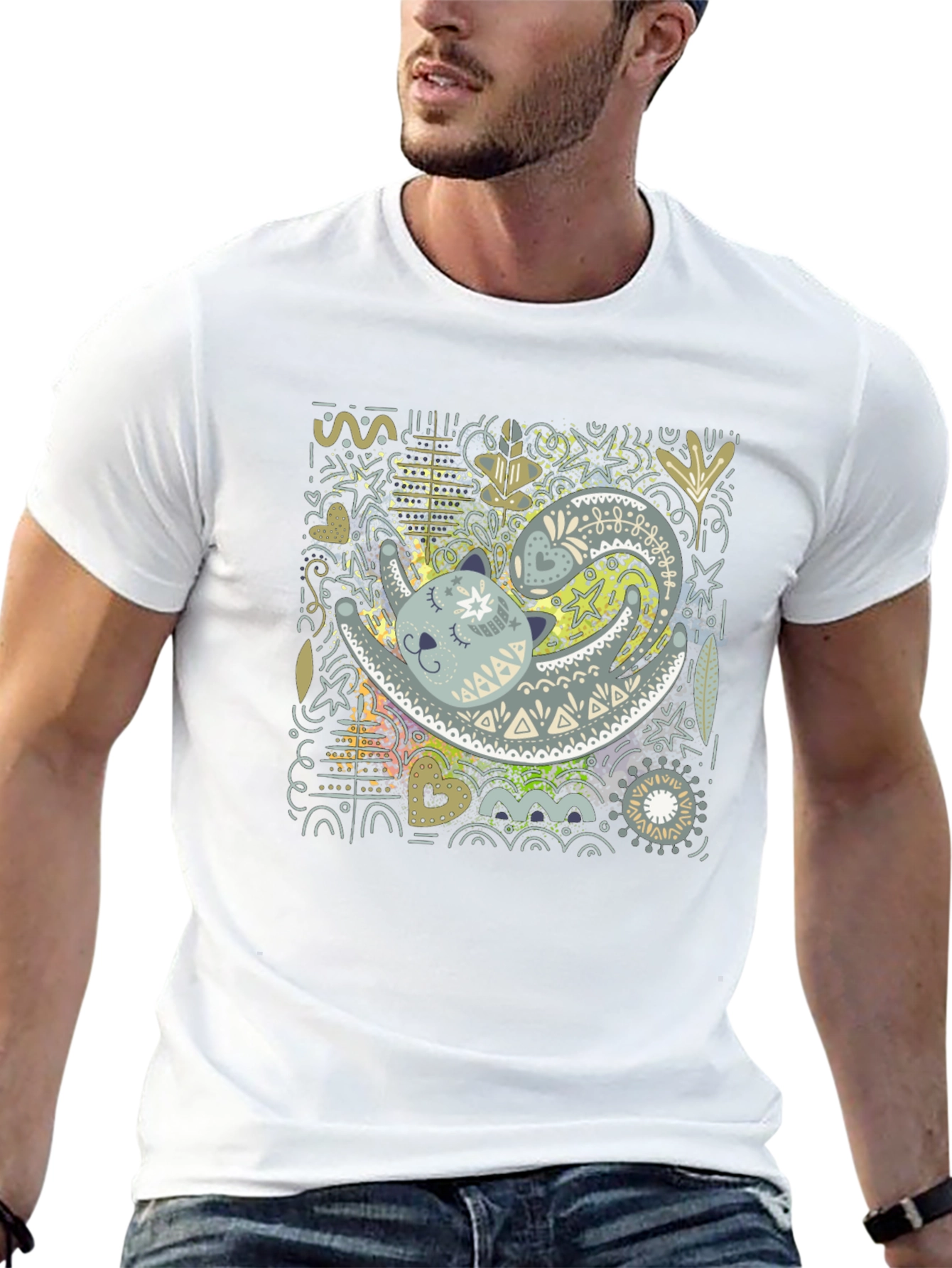 Cat Art Graphic Tee - Unique Design T-Shirt