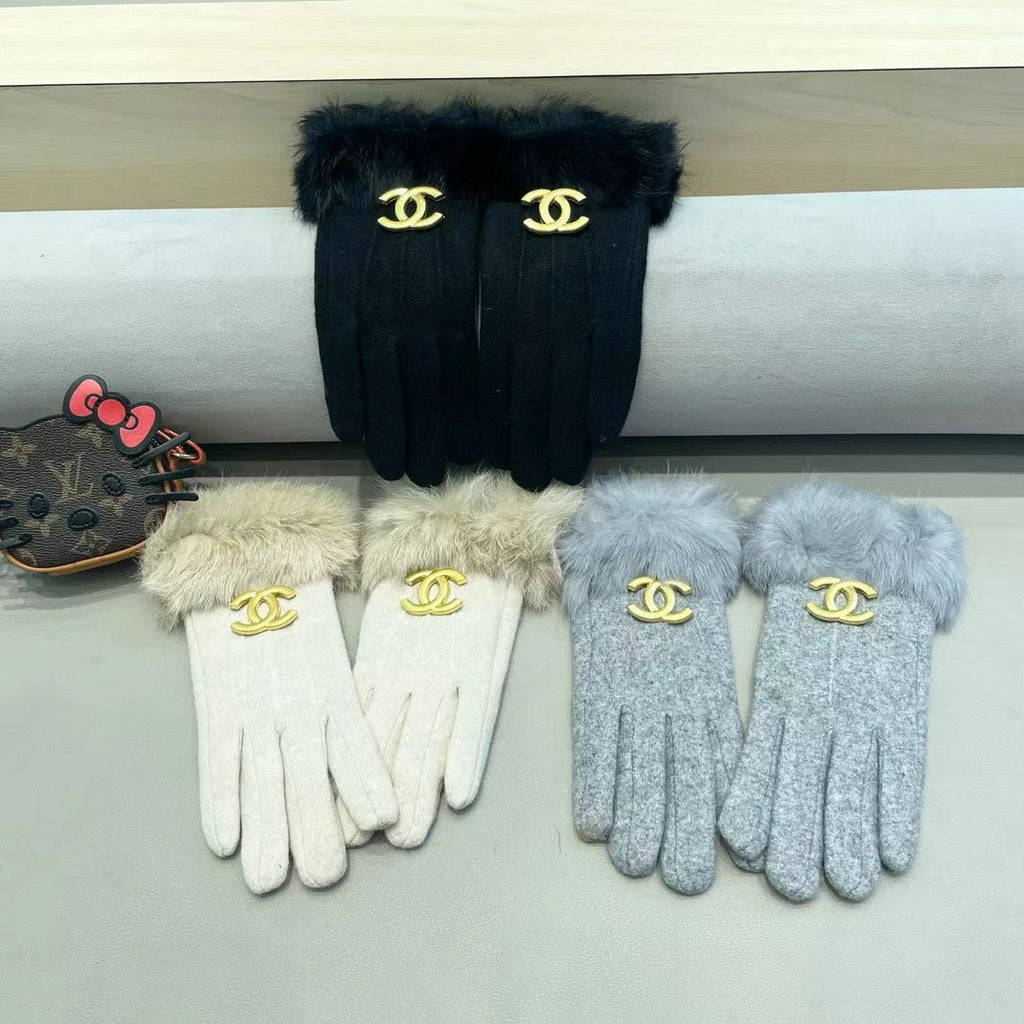 GLOVES IN PARCHMENT BEIGE WOOL AND RABBIT FUR 417169