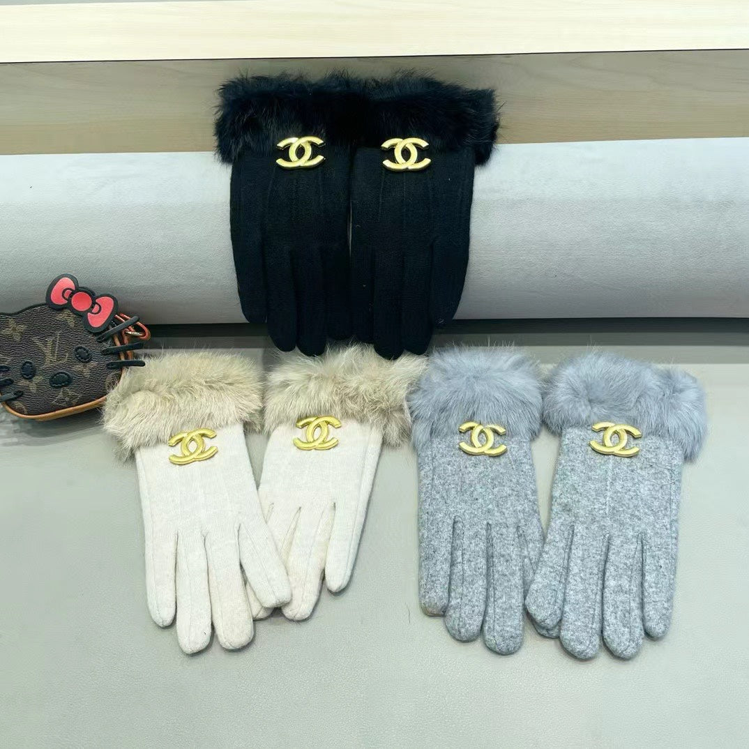 GLOVES IN PARCHMENT BEIGE WOOL AND RABBIT FUR 417169