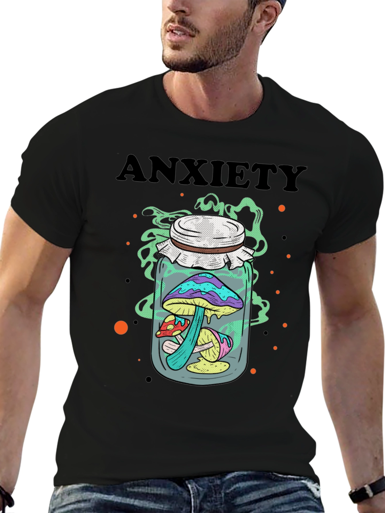 Anxiety Mushroom Jar Graphic Tee - Black