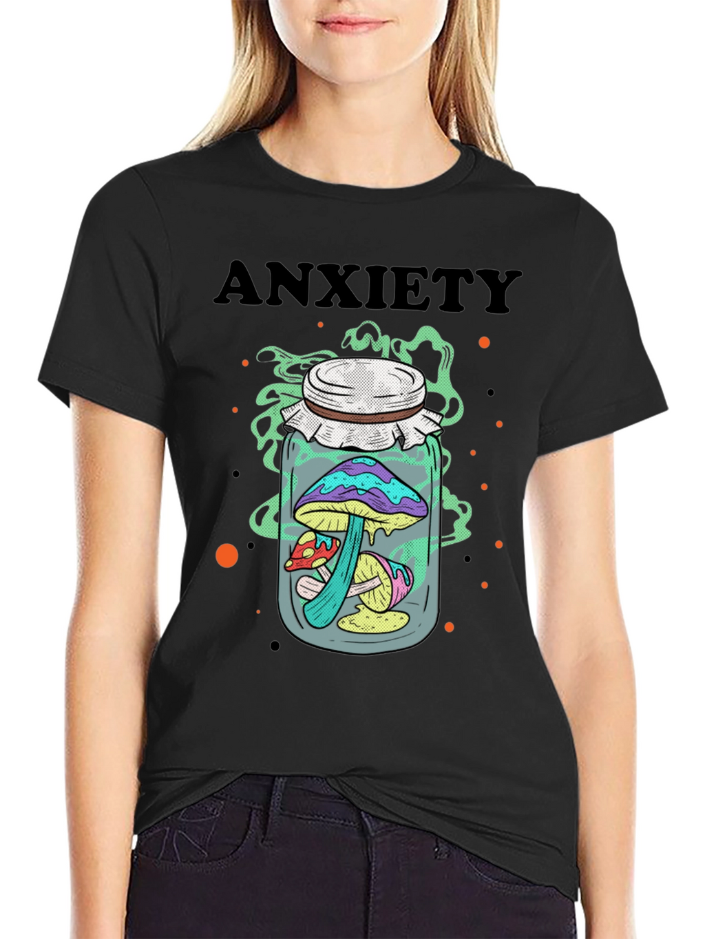 Anxiety Mushroom Jar Graphic Tee - Black
