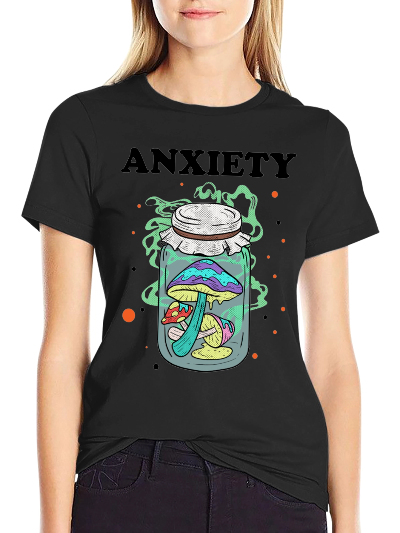 Anxiety Mushroom Jar Graphic Tee - Black