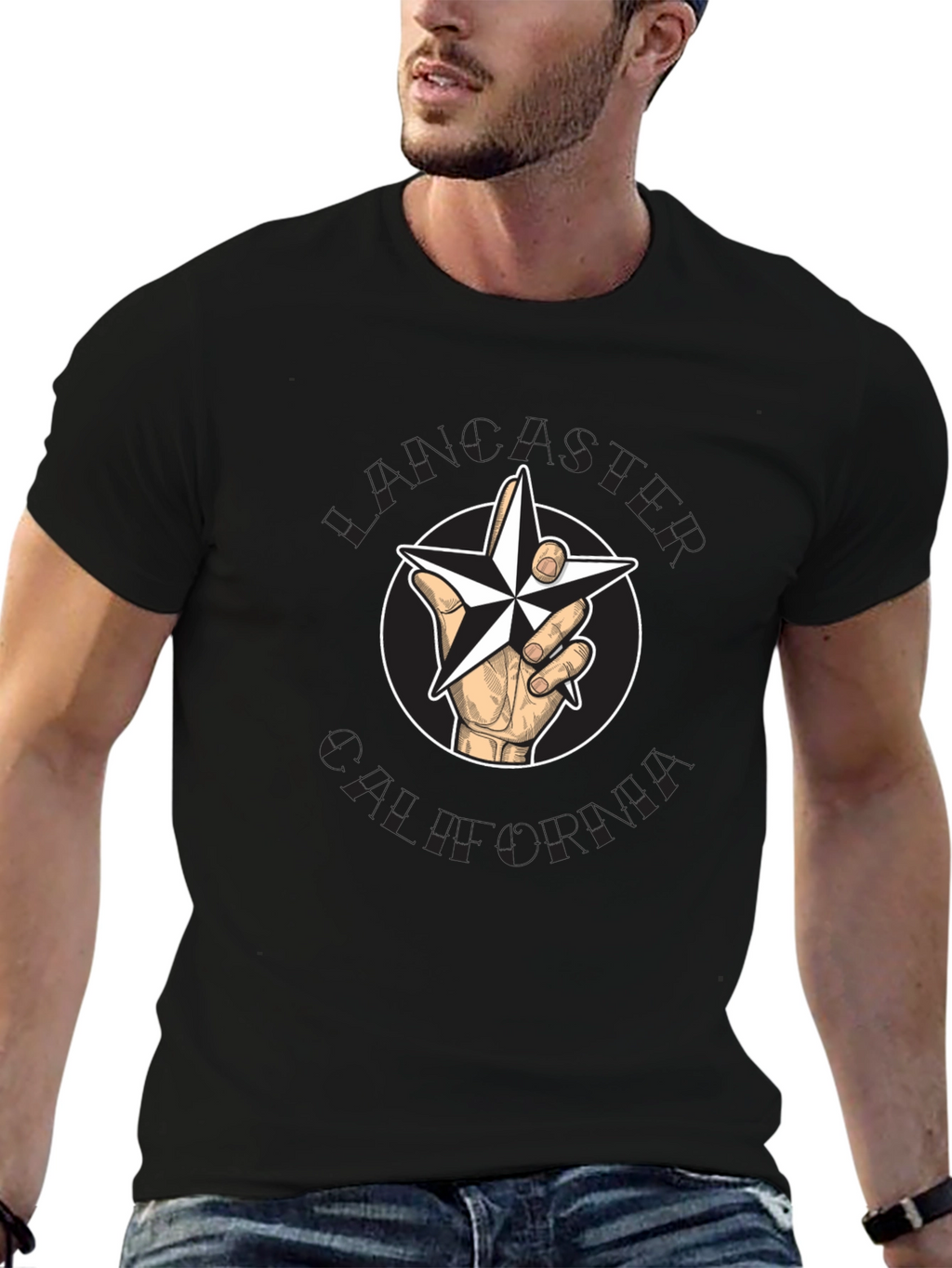 Nautical Star Hand Graphic Tee - Black