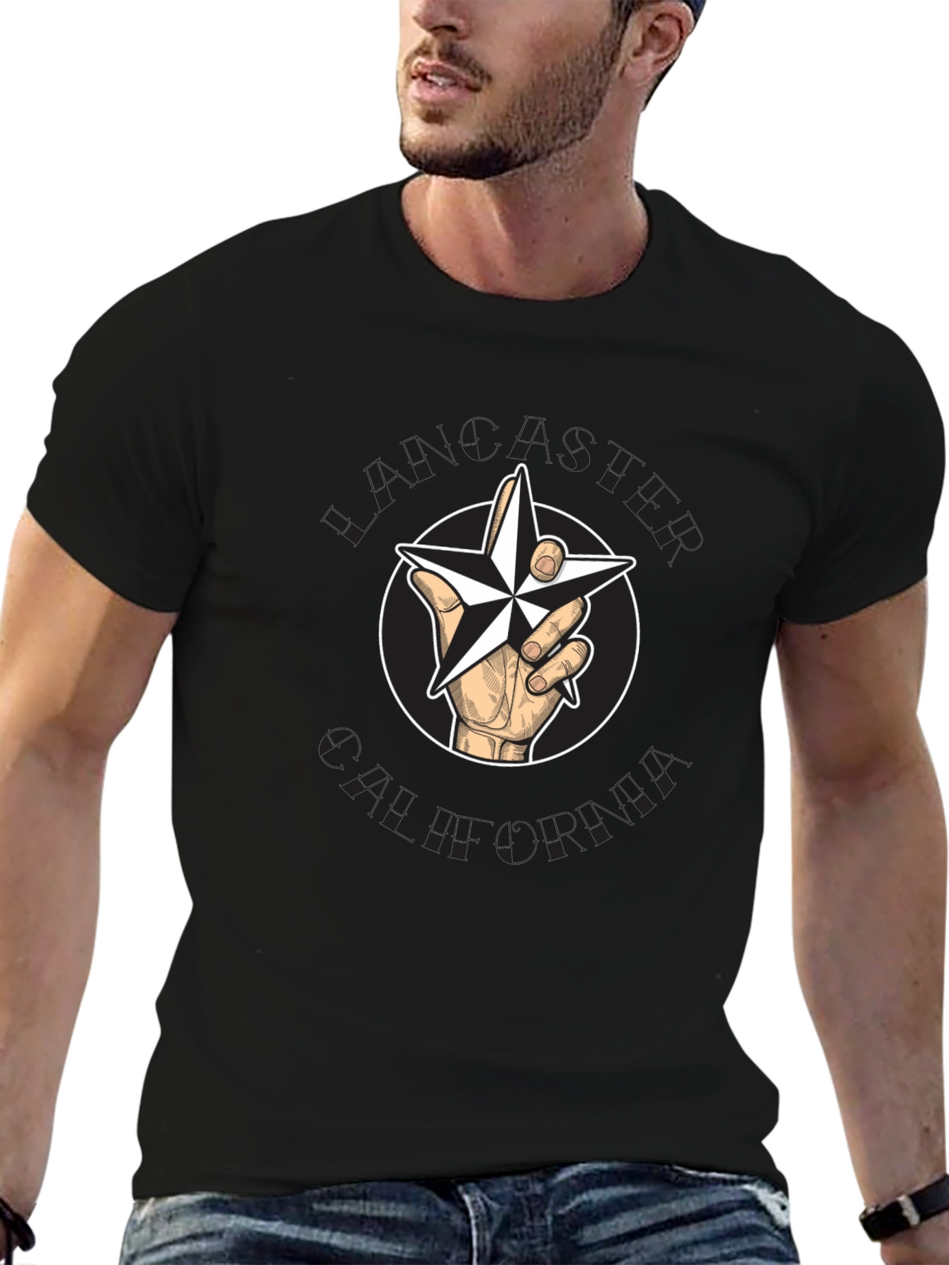 Nautical Star Hand Graphic Tee - Black