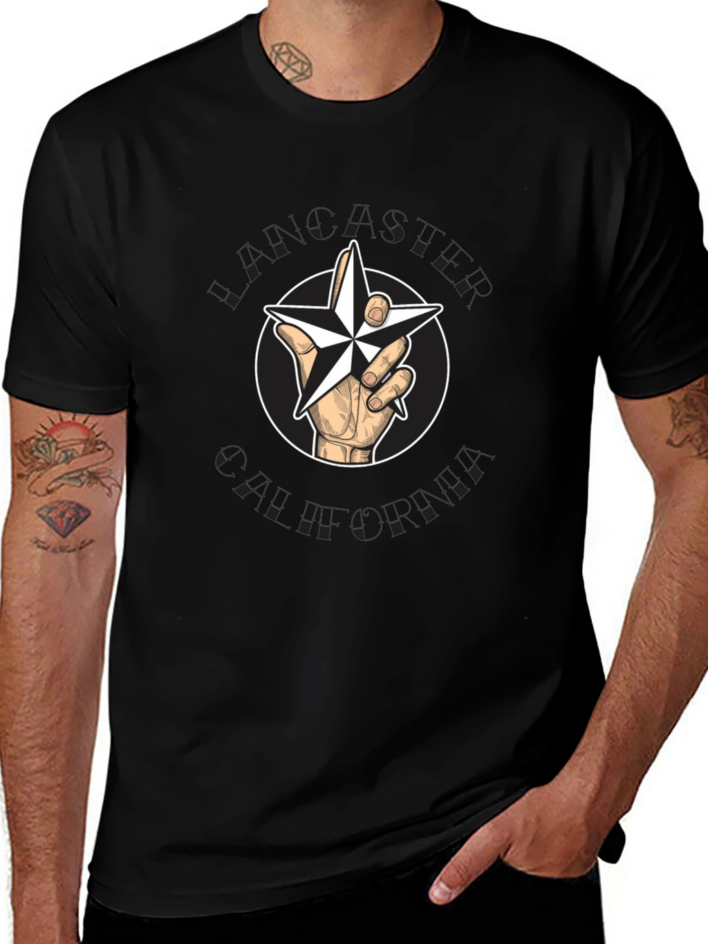 Nautical Star Hand Graphic Tee - Black