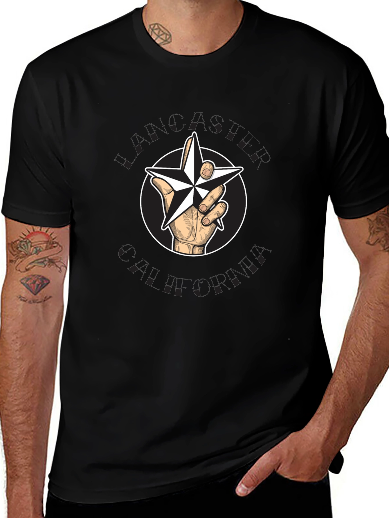 Nautical Star Hand Graphic Tee - Black
