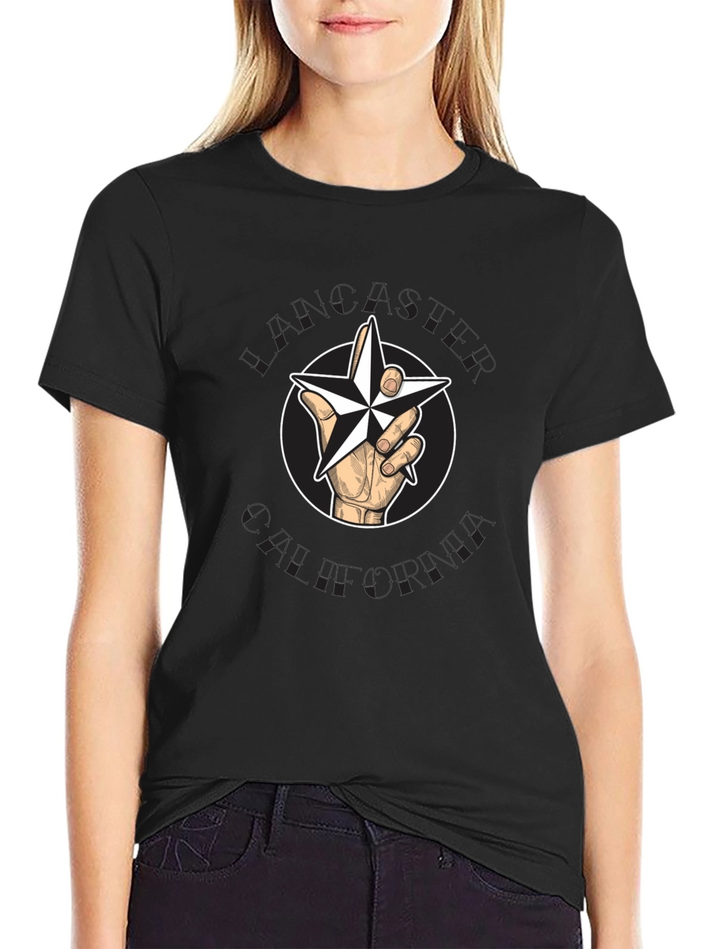 Nautical Star Hand Graphic Tee - Black
