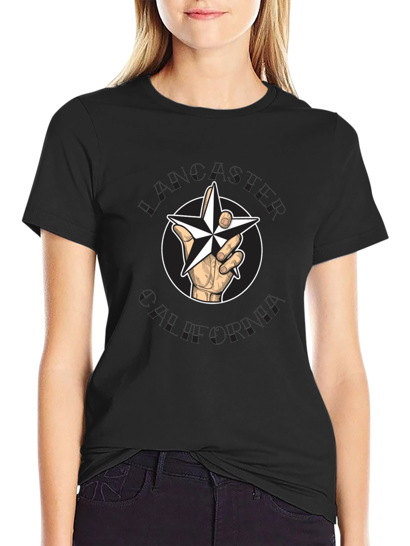 Nautical Star Hand Graphic Tee - Black