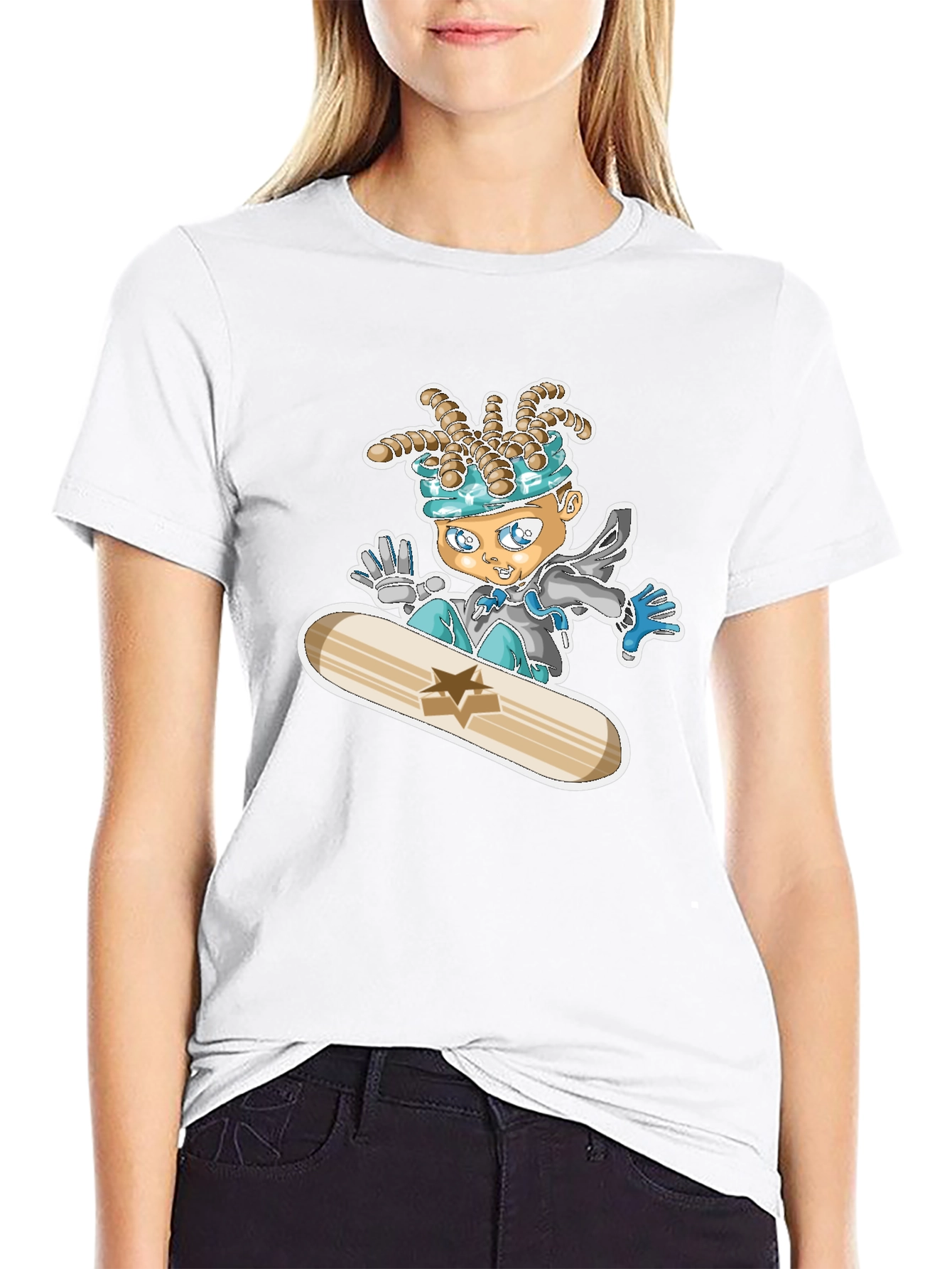 Cartoon Snowboarder Black T-Shirt
