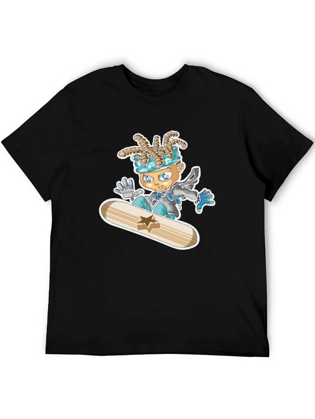 Cartoon Snowboarder Black T-Shirt