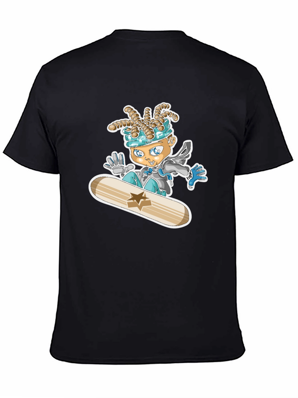 Cartoon Snowboarder Black T-Shirt